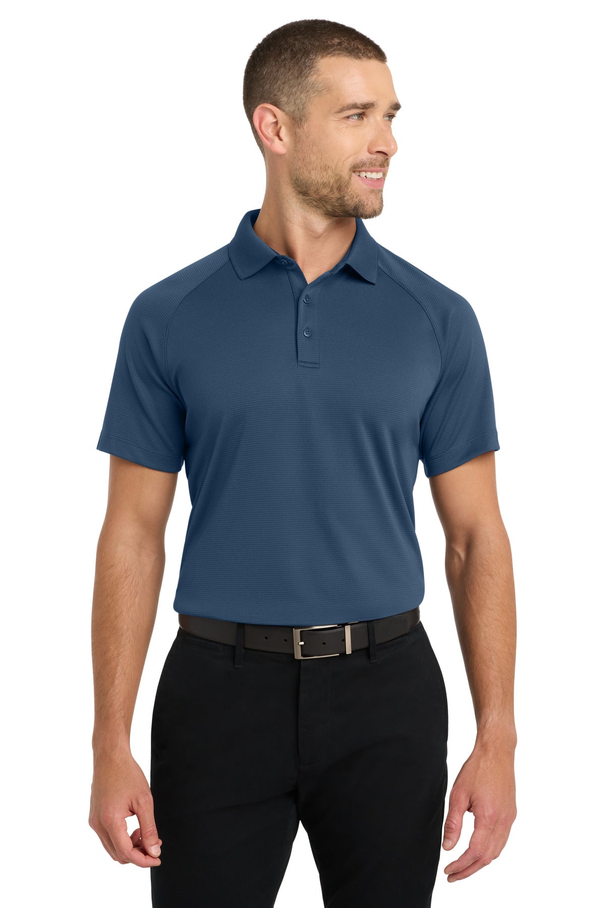 Custom Regatta Blue Crossover Raglan Polo K575, personalized by SanCanDo Swag in Argyle, TX