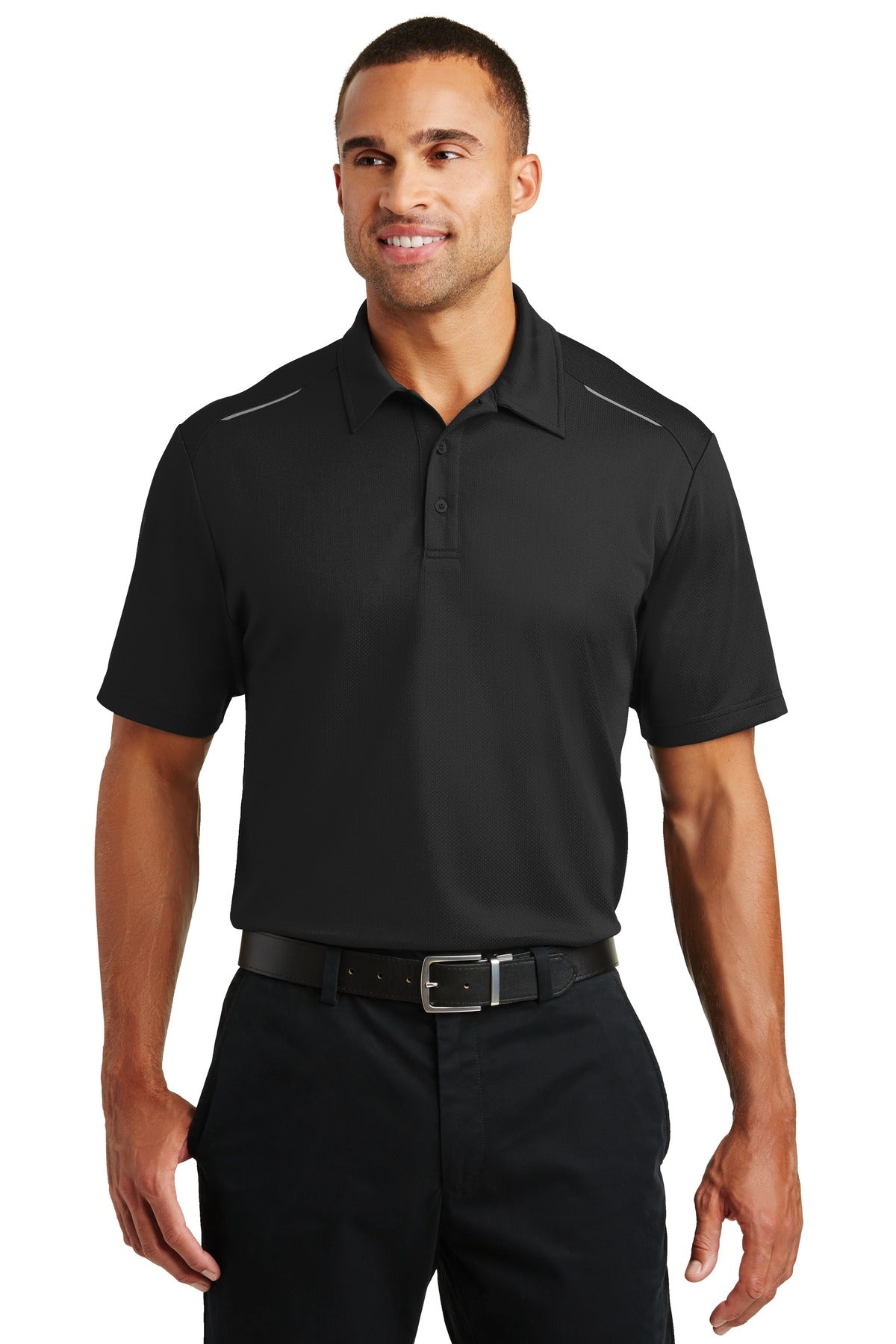 Custom Black Pinpoint Mesh Polo K580, personalized by SanCanDo Swag in Argyle, TX