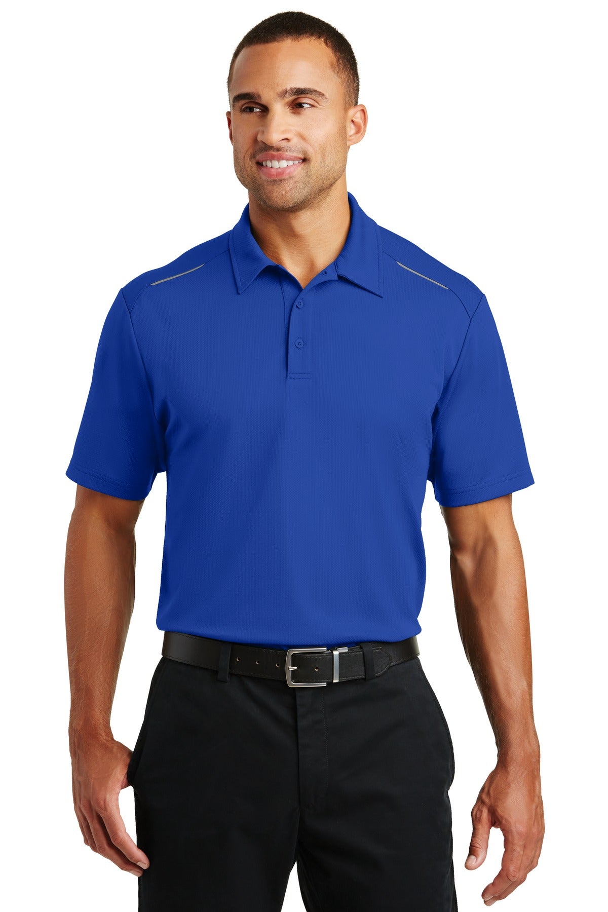 Custom True Royal Pinpoint Mesh Polo K580, personalized by SanCanDo Swag in Argyle, TX