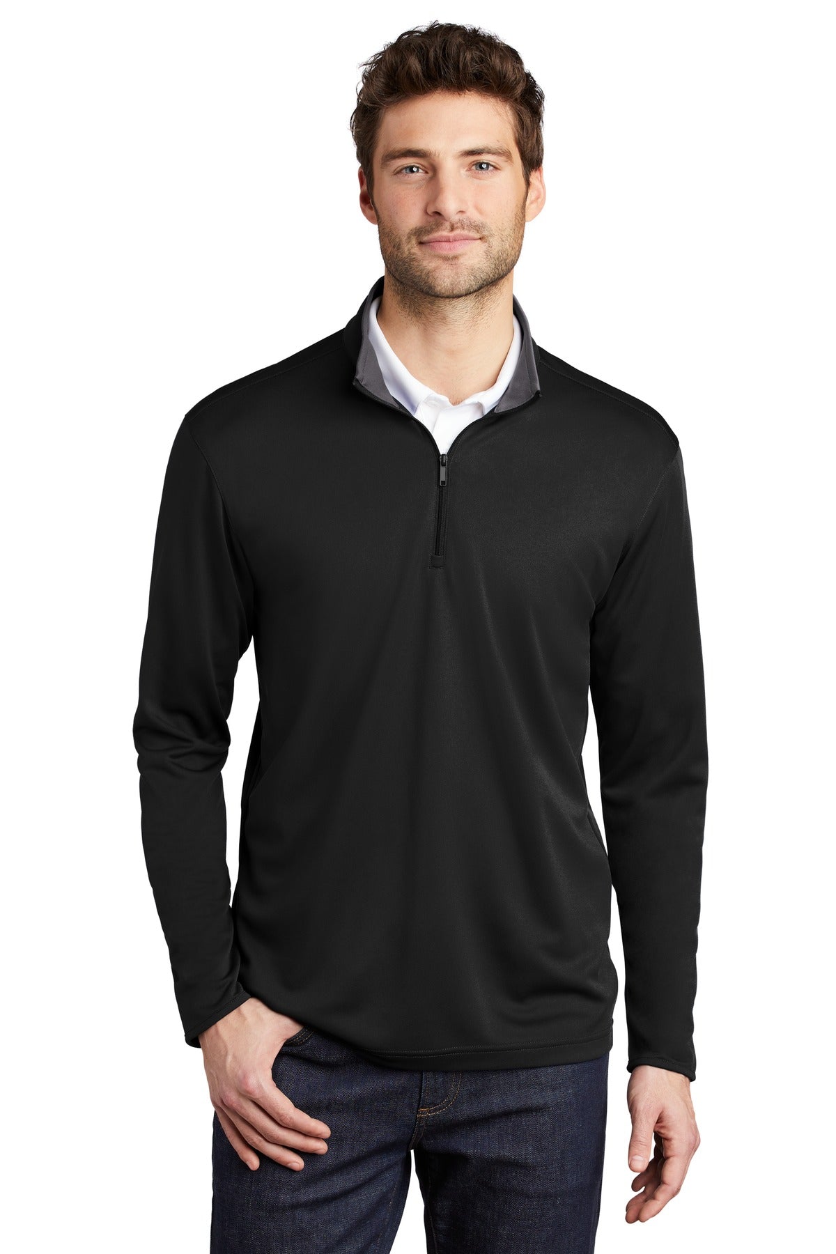 Custom Black/ Steel Grey Silk Touch Performance 1/4-Zip K584, personalized by SanCanDo Swag in Argyle, TX