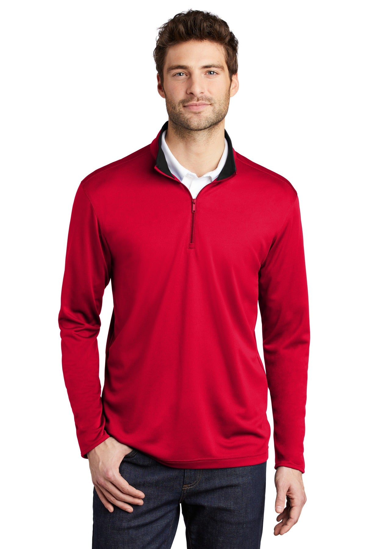 Custom Red/ Black Silk Touch Performance 1/4-Zip K584, personalized by SanCanDo Swag in Argyle, TX
