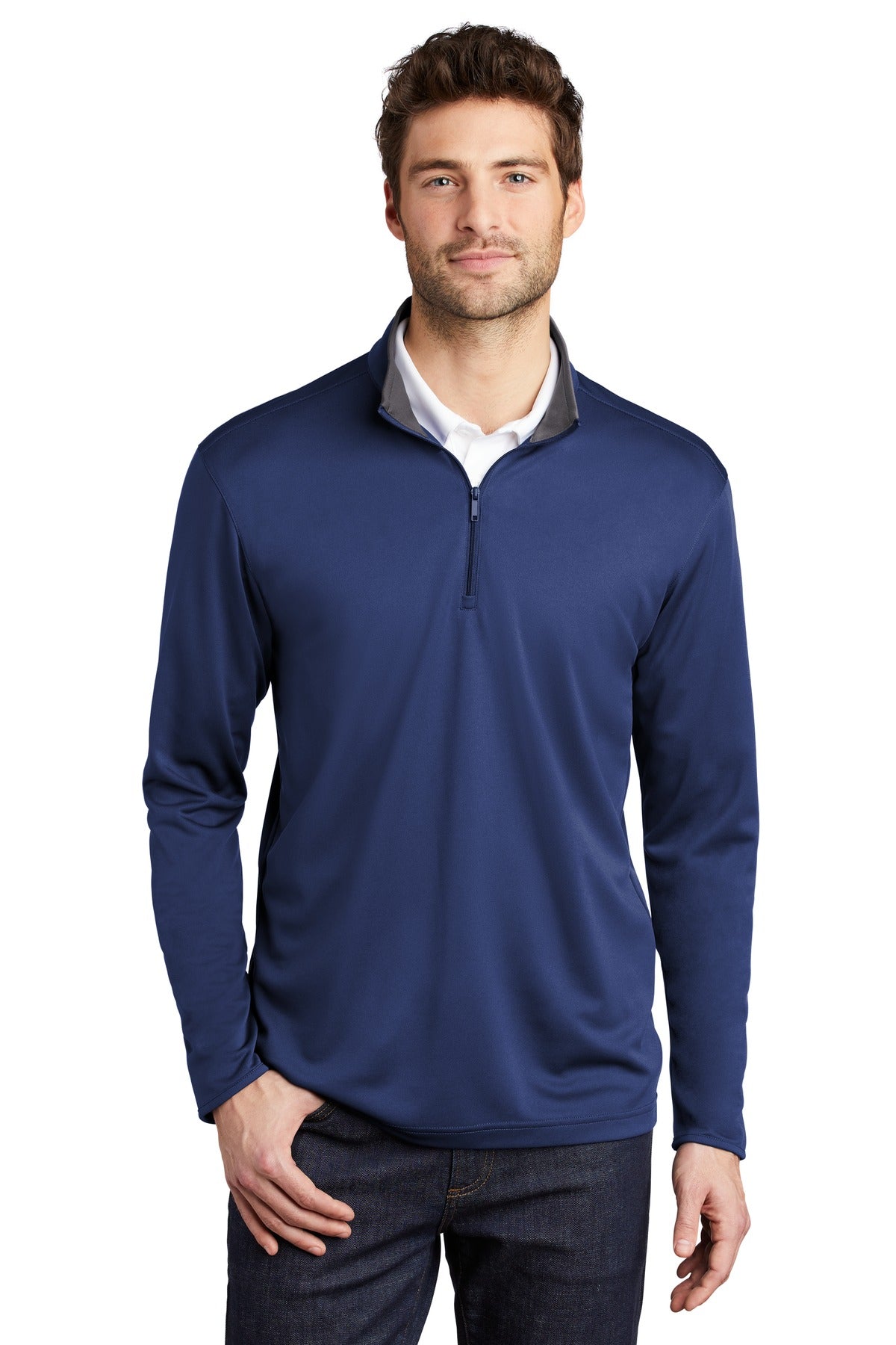 Custom Royal/ Steel Grey Silk Touch Performance 1/4-Zip K584, personalized by SanCanDo Swag in Argyle, TX