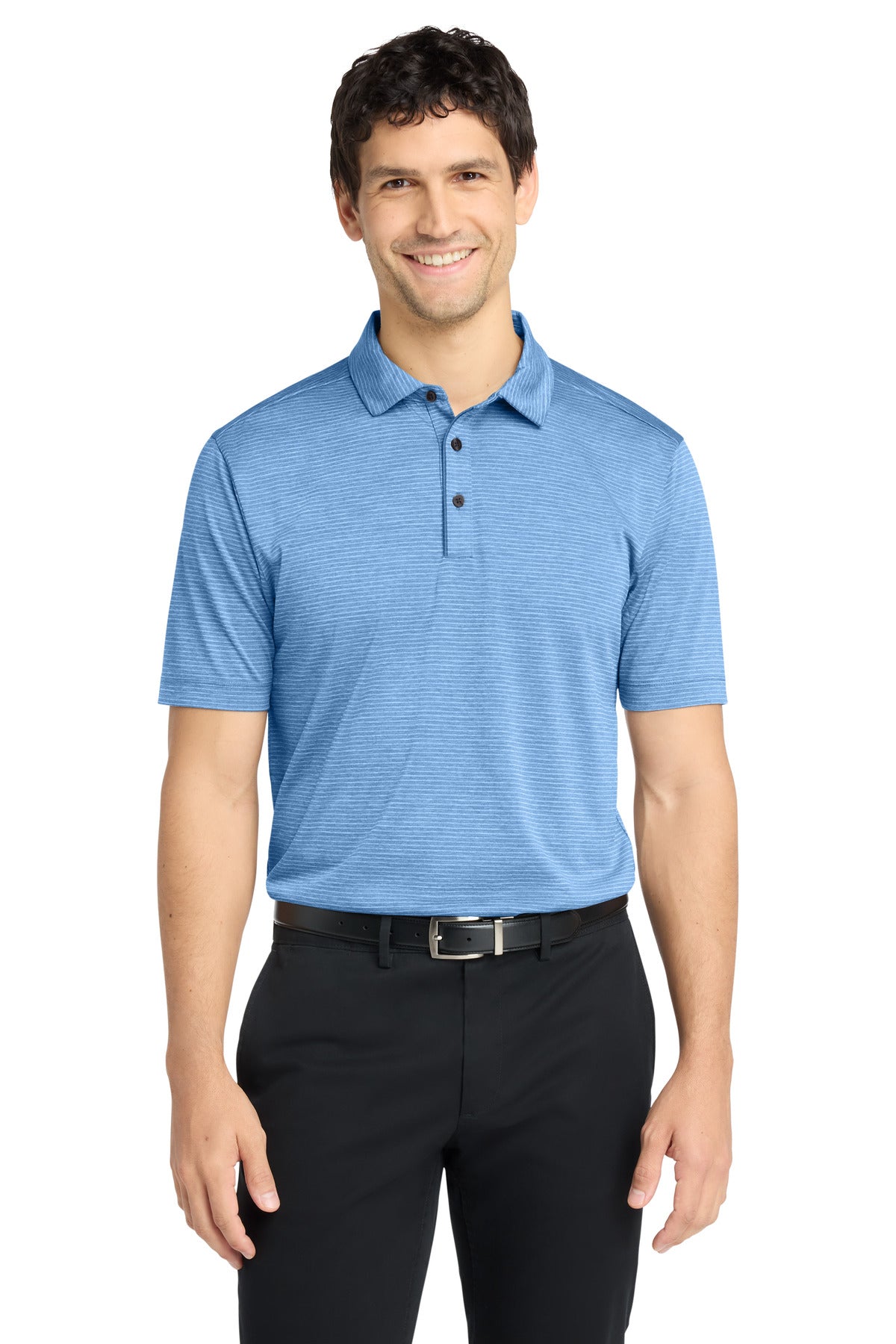 Custom Carolina Blue Shadow Stripe Polo K585, personalized by SanCanDo Swag in Argyle, TX