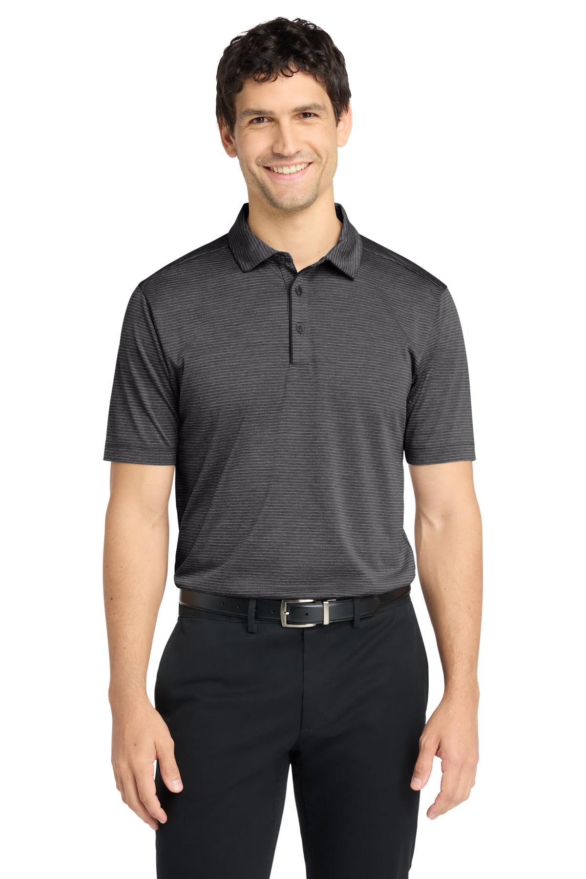 Custom Deep Black Shadow Stripe Polo K585, personalized by SanCanDo Swag in Argyle, TX