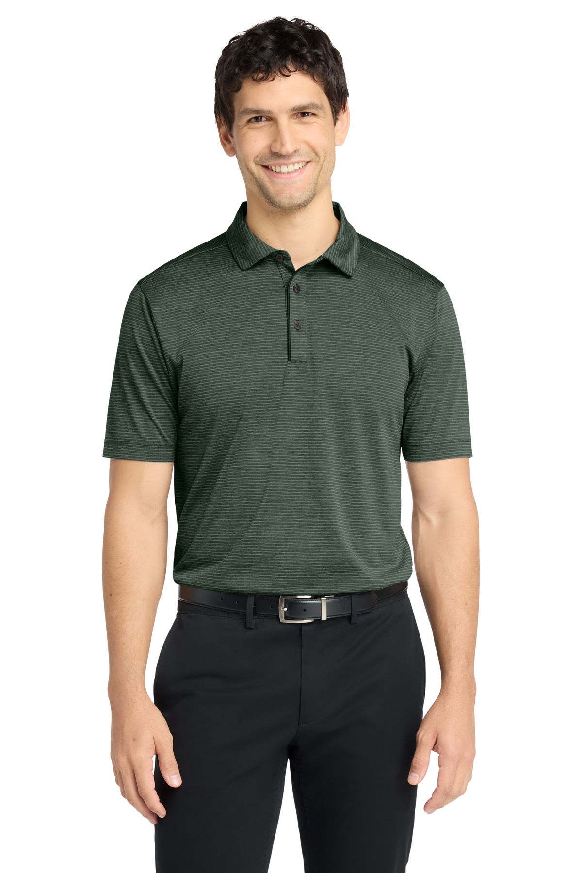 Custom Deep Forest Green Shadow Stripe Polo K585, personalized by SanCanDo Swag in Argyle, TX
