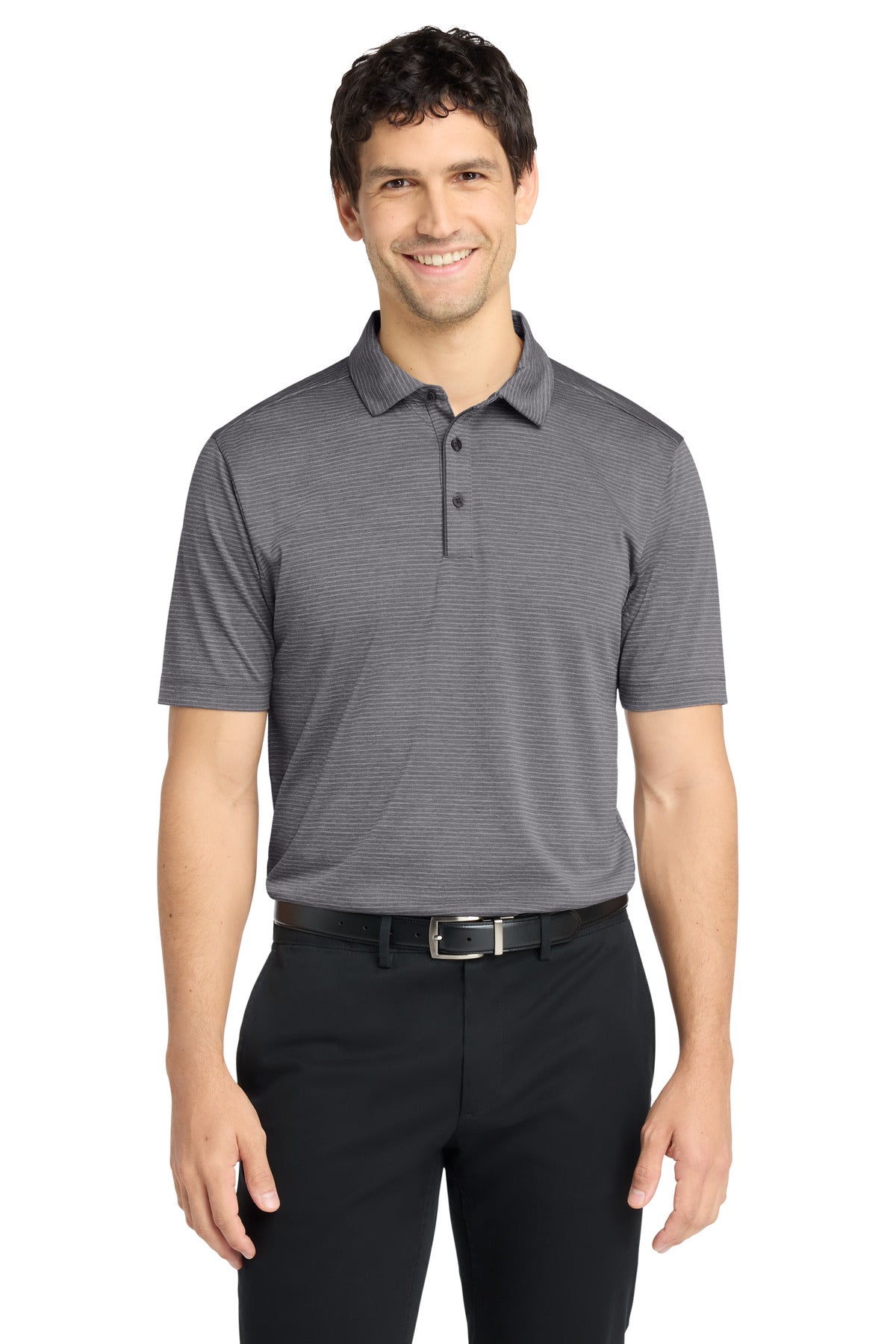 Custom Shadow Grey Shadow Stripe Polo K585, personalized by SanCanDo Swag in Argyle, TX
