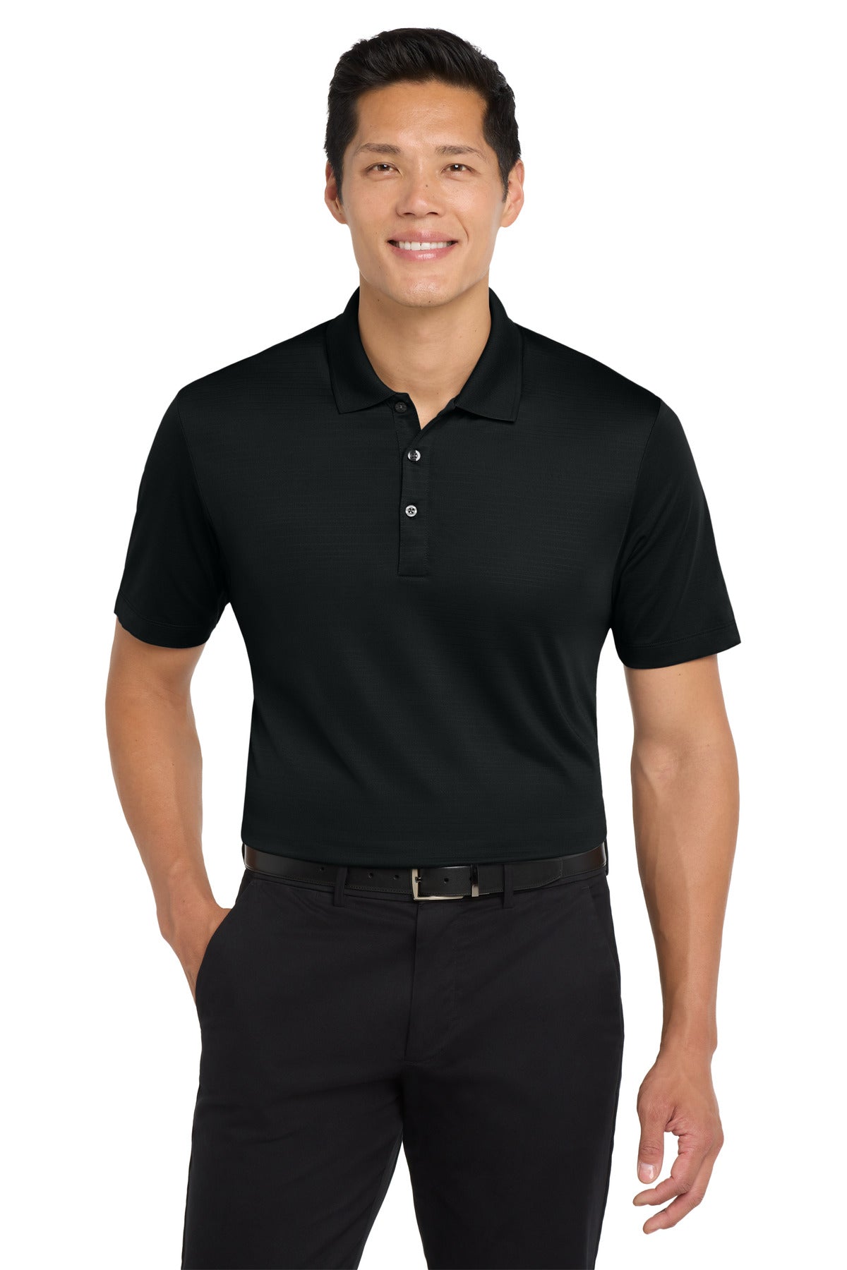 Custom Deep Black Eclipse Stretch Polo K587, personalized by SanCanDo Swag in Argyle, TX
