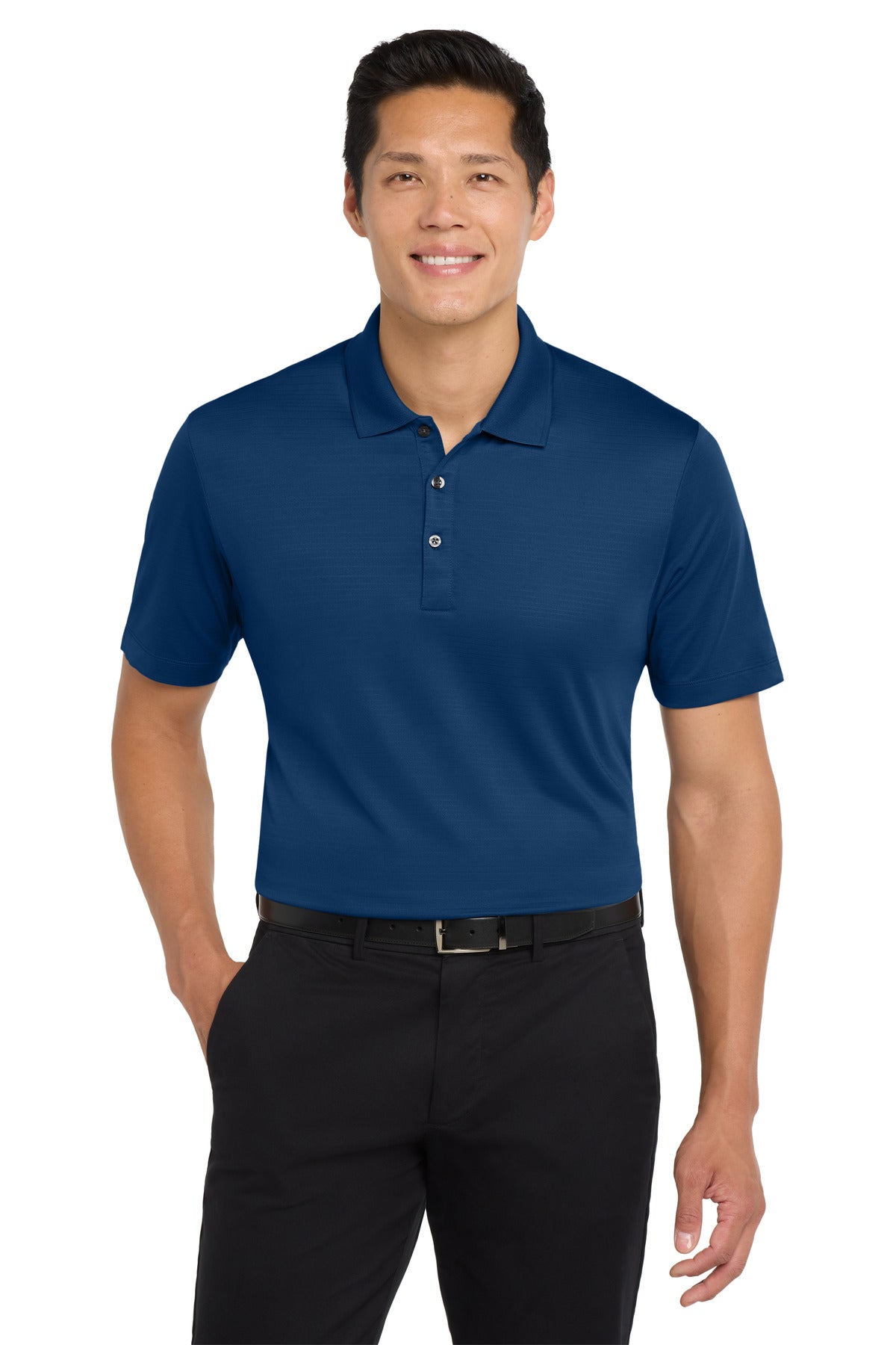 Custom Estate Blue Eclipse Stretch Polo K587, personalized by SanCanDo Swag in Argyle, TX