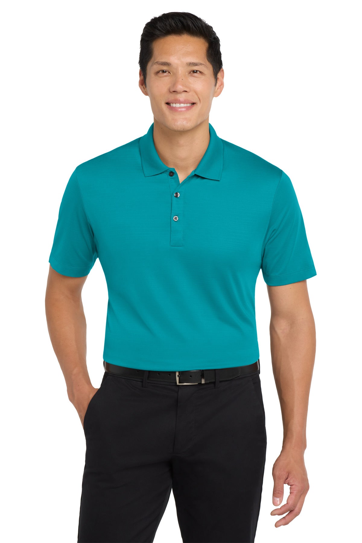 Custom Tropic Blue Eclipse Stretch Polo K587, personalized by SanCanDo Swag in Argyle, TX