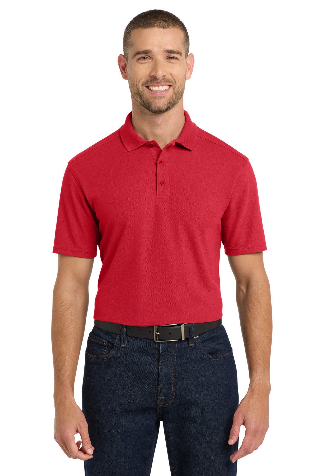 Custom Apple Red EZPerformance Pique Polo K600, personalized by SanCanDo Swag in Argyle, TX