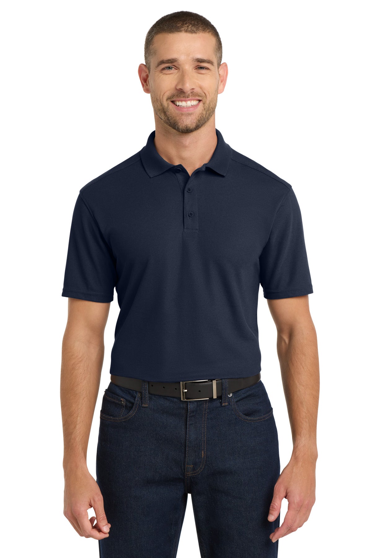 Custom Navy EZPerformance Pique Polo K600, personalized by SanCanDo Swag in Argyle, TX