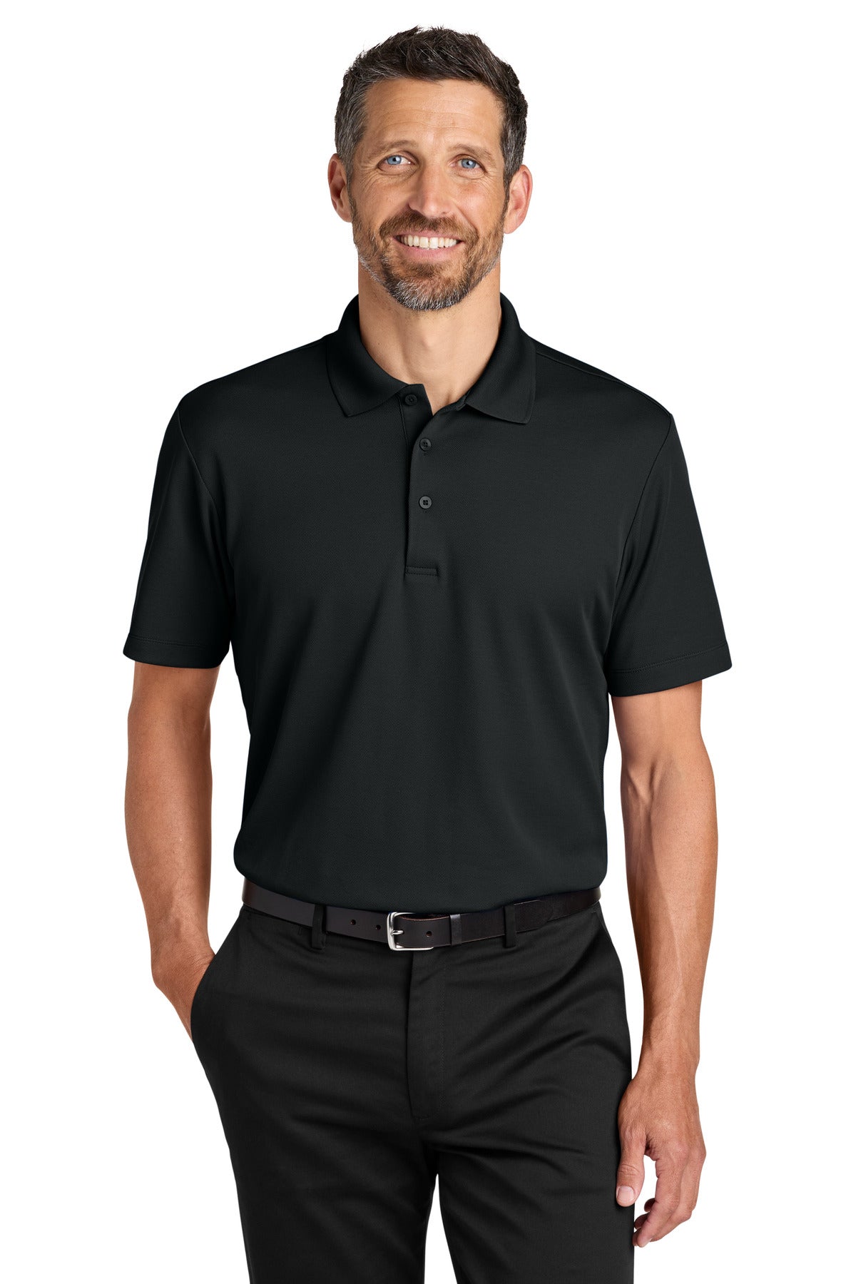 Custom Deep Black Plaited Pique Polo K620, personalized by SanCanDo Swag in Argyle, TX