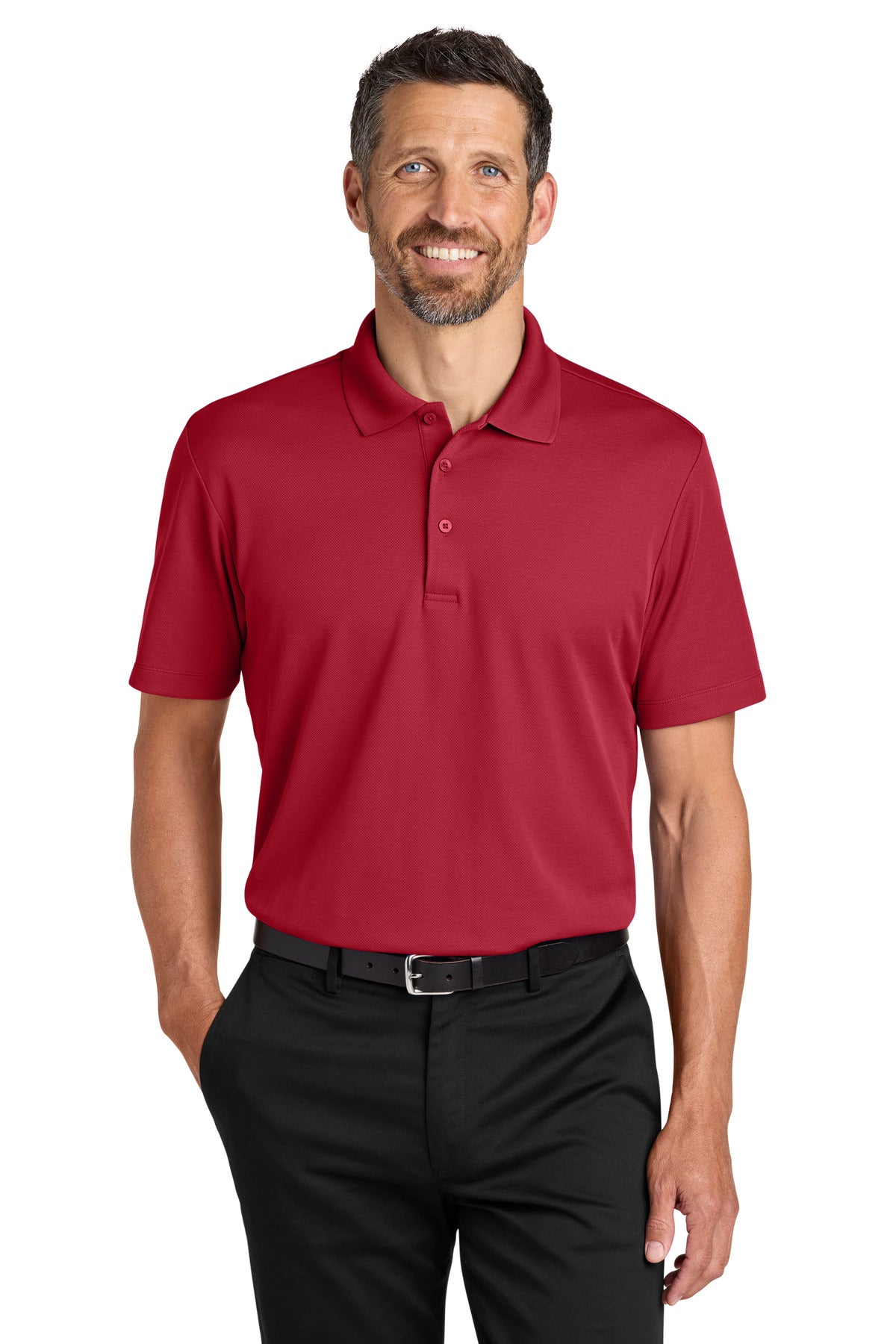 Custom Rich Red Plaited Pique Polo K620, personalized by SanCanDo Swag in Argyle, TX