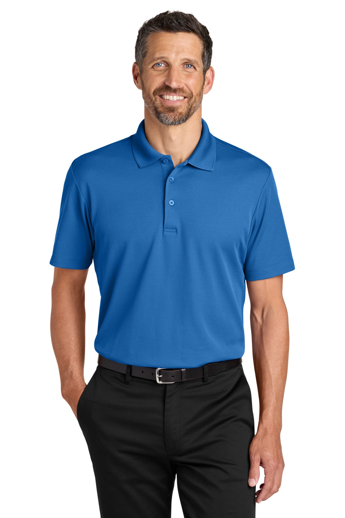 Custom Strong Blue Plaited Pique Polo K620, personalized by SanCanDo Swag in Argyle, TX