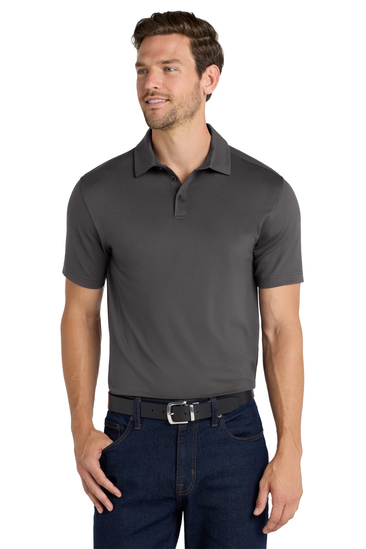Custom Graphite City Stretch Polo K682, personalized by SanCanDo Swag in Argyle, TX