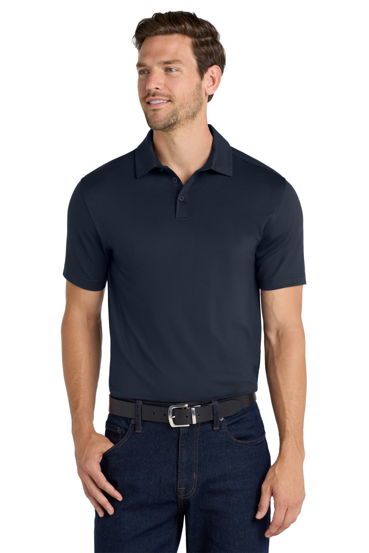 Custom River Blue Navy City Stretch Polo K682, personalized by SanCanDo Swag in Argyle, TX