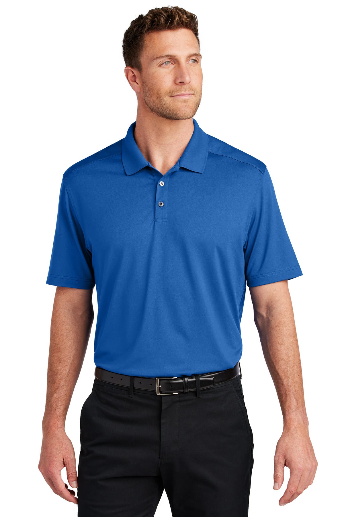 Custom True Blue City Stretch Flat Knit Polo K683, personalized by SanCanDo Swag in Argyle, TX