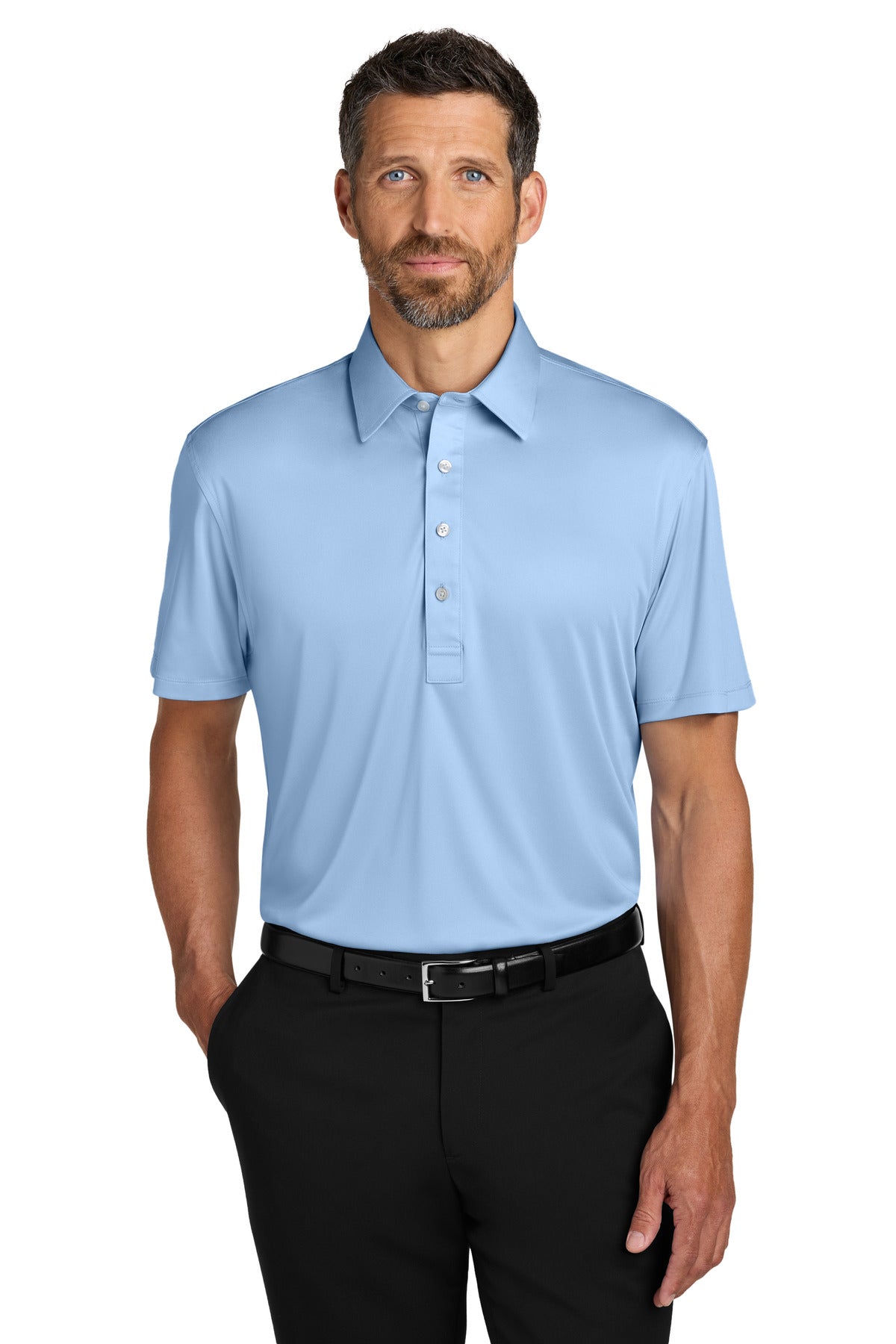 Custom Cloud Blue Shirt Collar Polo K700, personalized by SanCanDo Swag in Argyle, TX