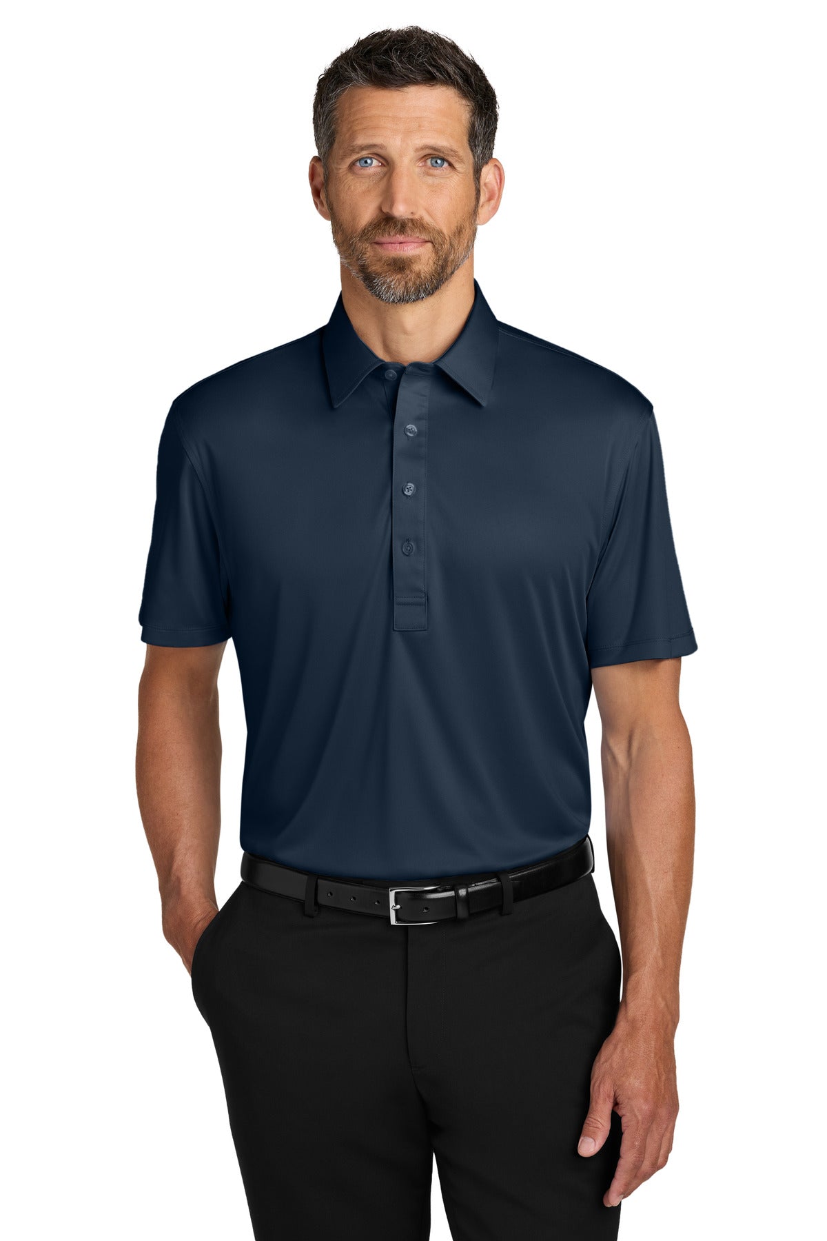 Custom River Blue Navy Shirt Collar Polo K700, personalized by SanCanDo Swag in Argyle, TX