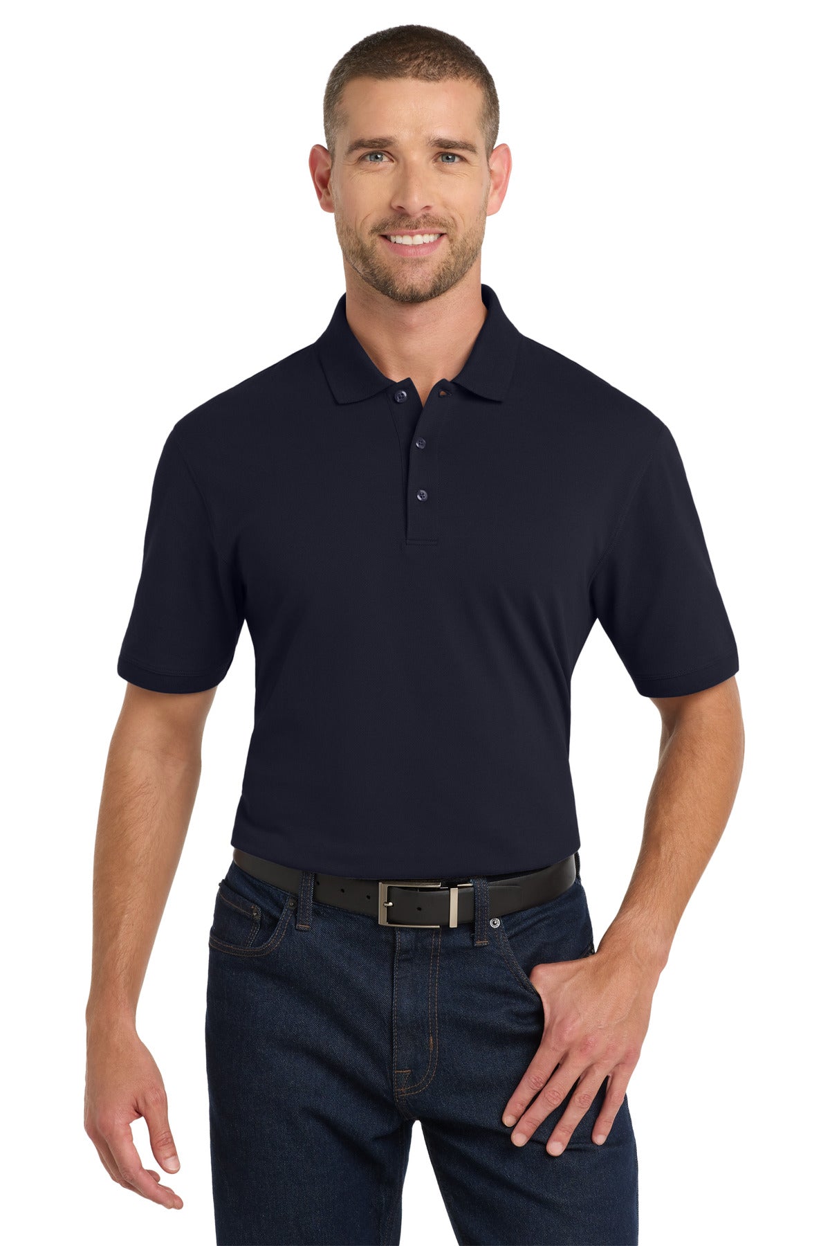 Custom Navy EZCotton Polo K8000, personalized by SanCanDo Swag in Argyle, TX