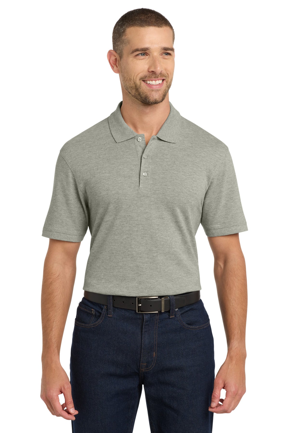 Custom Oxford Heather EZCotton Polo K8000, personalized by SanCanDo Swag in Argyle, TX