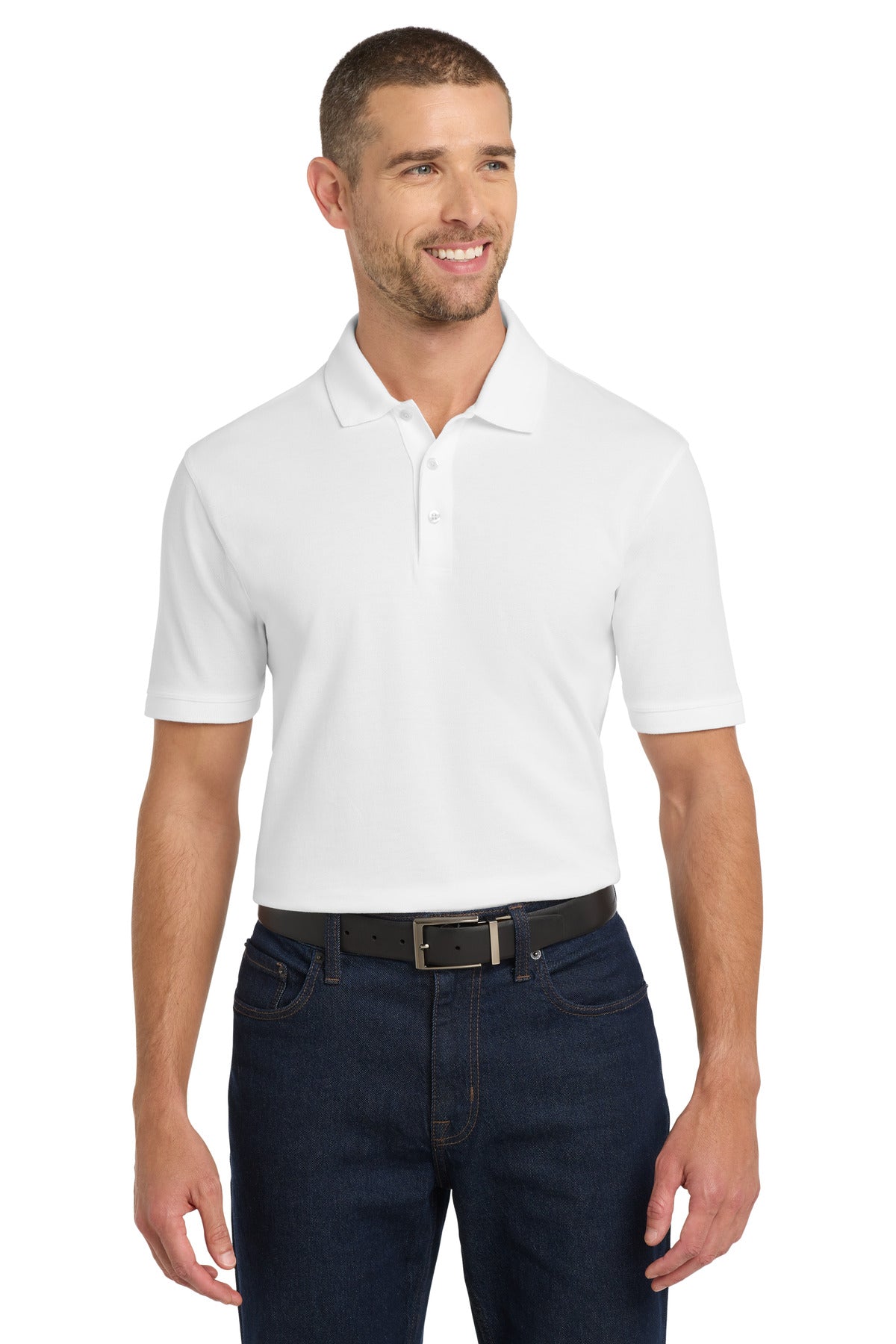 Custom White EZCotton Polo K8000, personalized by SanCanDo Swag in Argyle, TX