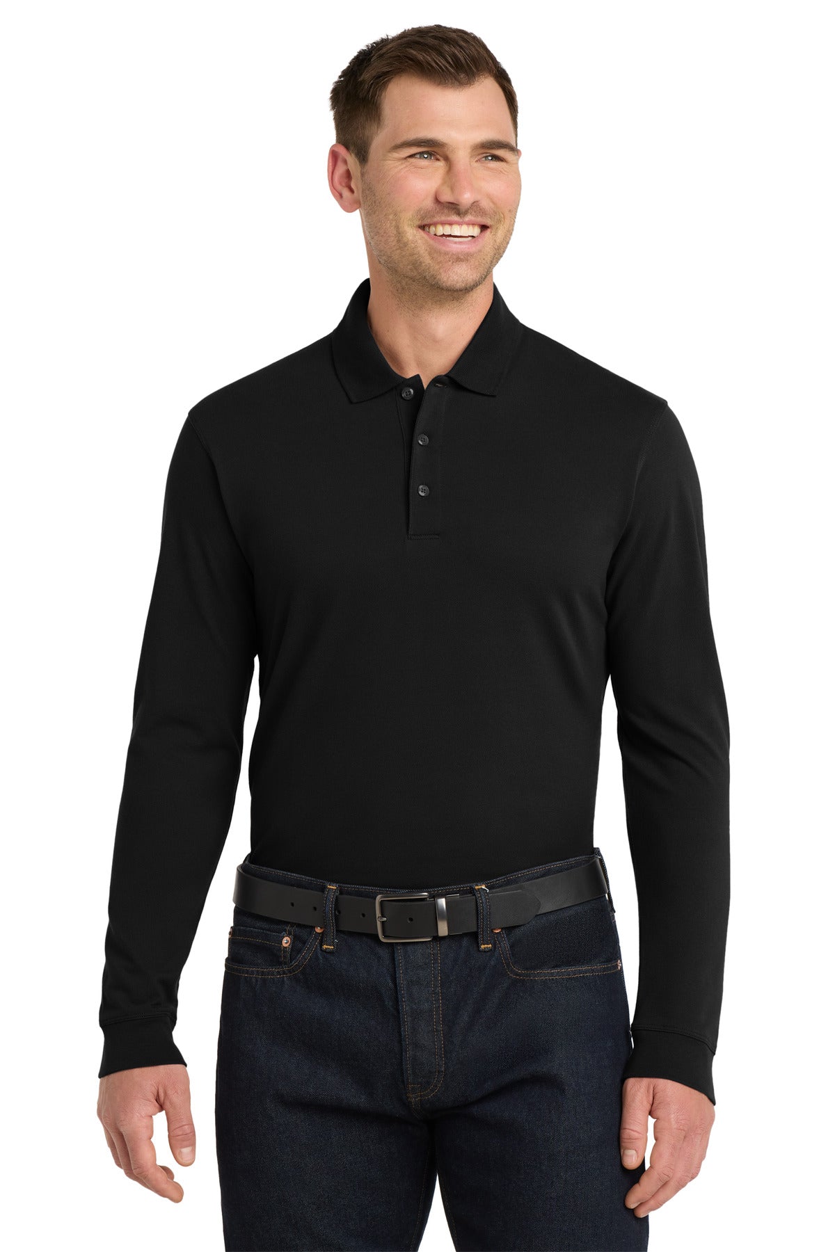Custom Black EZCotton Long Sleeve Polo K8000LS, personalized by SanCanDo Swag in Argyle, TX