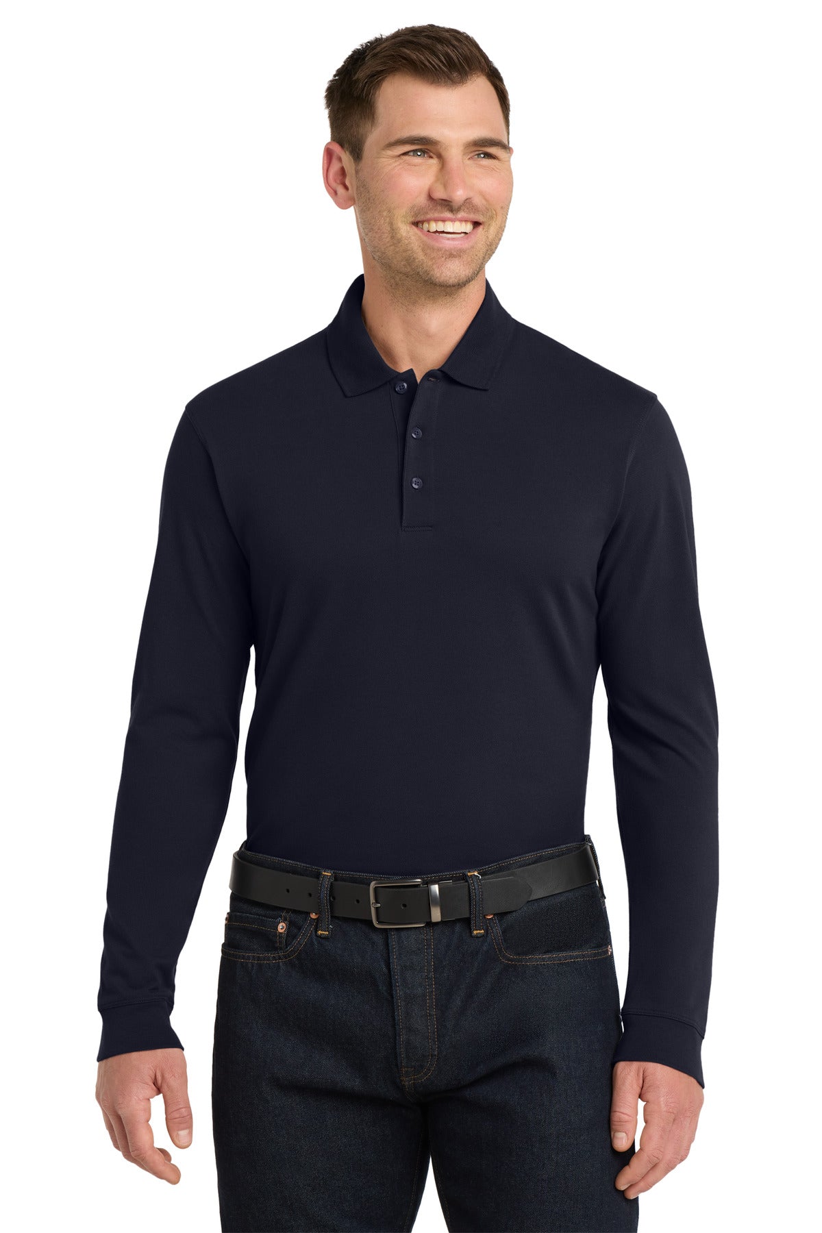 Custom Navy EZCotton Long Sleeve Polo K8000LS, personalized by SanCanDo Swag in Argyle, TX
