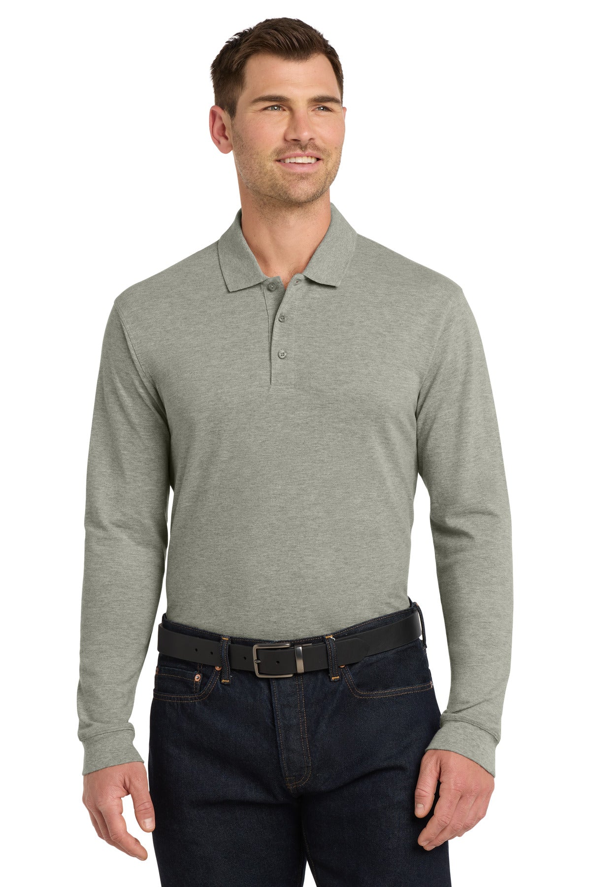 Custom Oxford Heather EZCotton Long Sleeve Polo K8000LS, personalized by SanCanDo Swag in Argyle, TX
