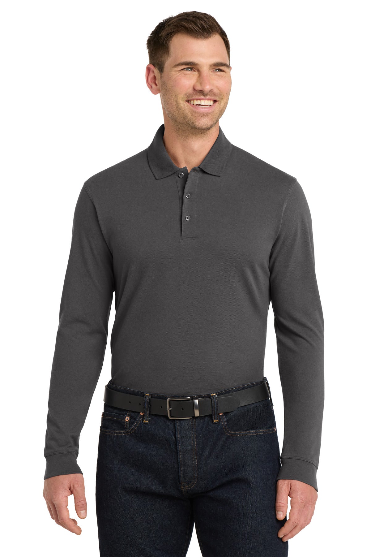 Custom Sterling Grey EZCotton Long Sleeve Polo K8000LS, personalized by SanCanDo Swag in Argyle, TX