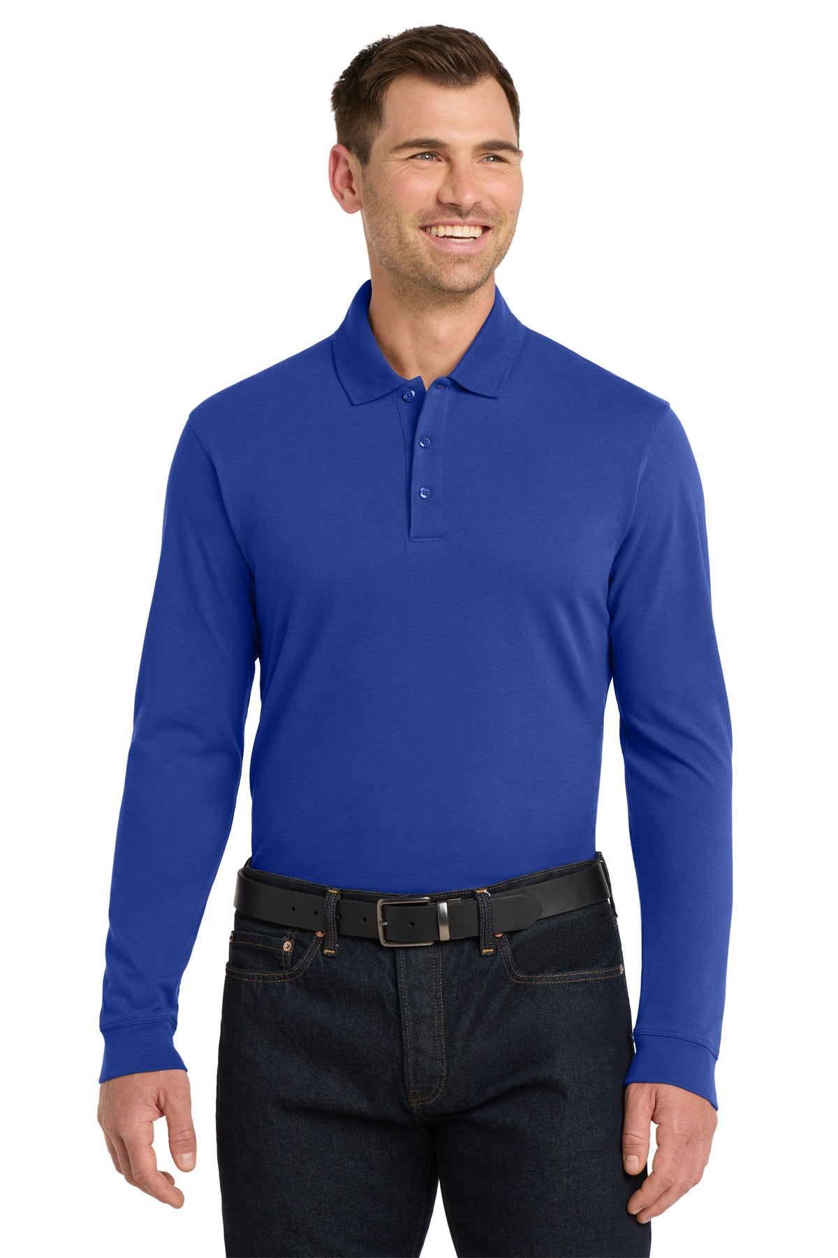 Custom True Royal EZCotton Long Sleeve Polo K8000LS, personalized by SanCanDo Swag in Argyle, TX
