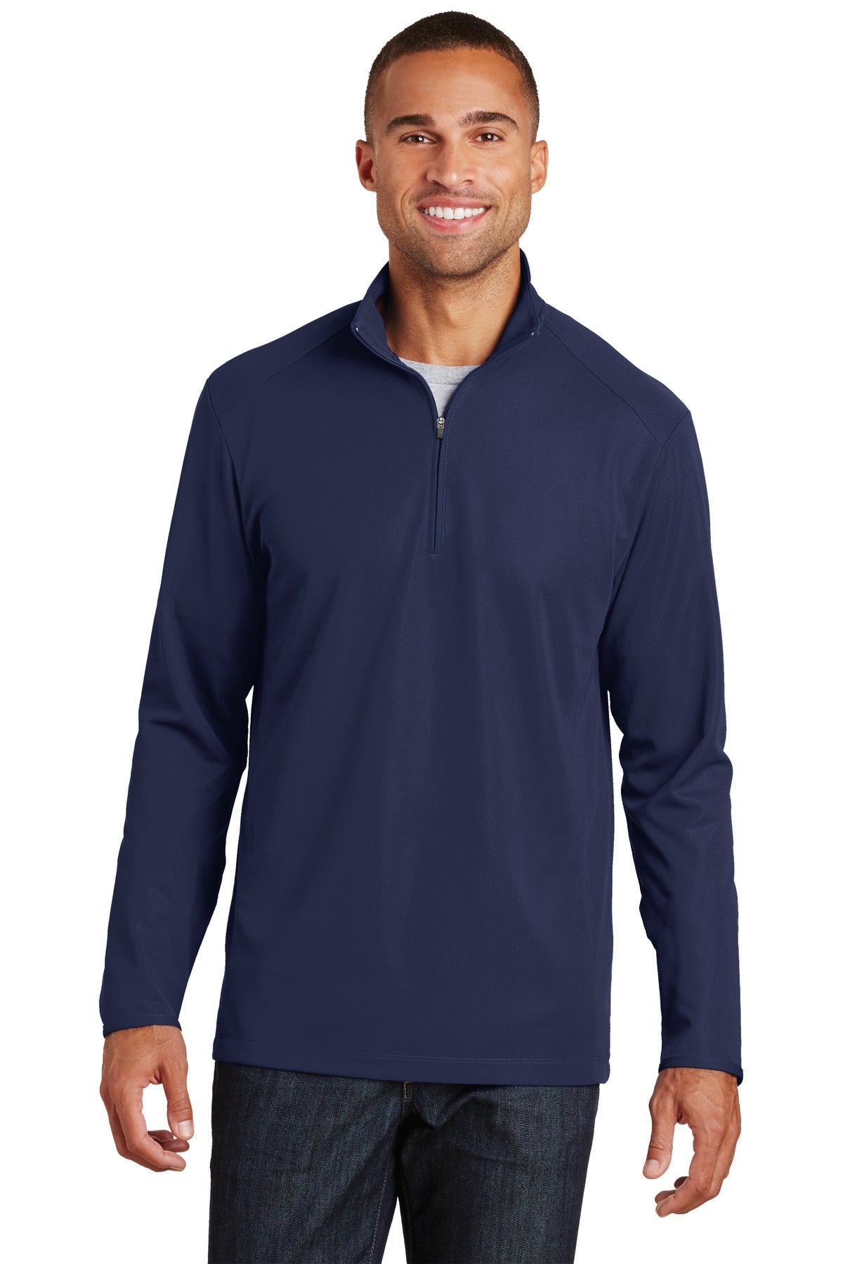 Custom True Navy Pinpoint Mesh 1/2-Zip K806, personalized by SanCanDo Swag in Argyle, TX