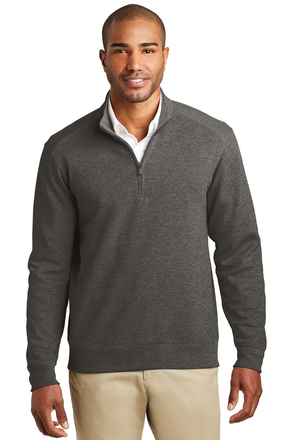Custom Charcoal Heather/ Medium Heather Grey Interlock 1/4-Zip K807, personalized by SanCanDo Swag in Argyle, TX