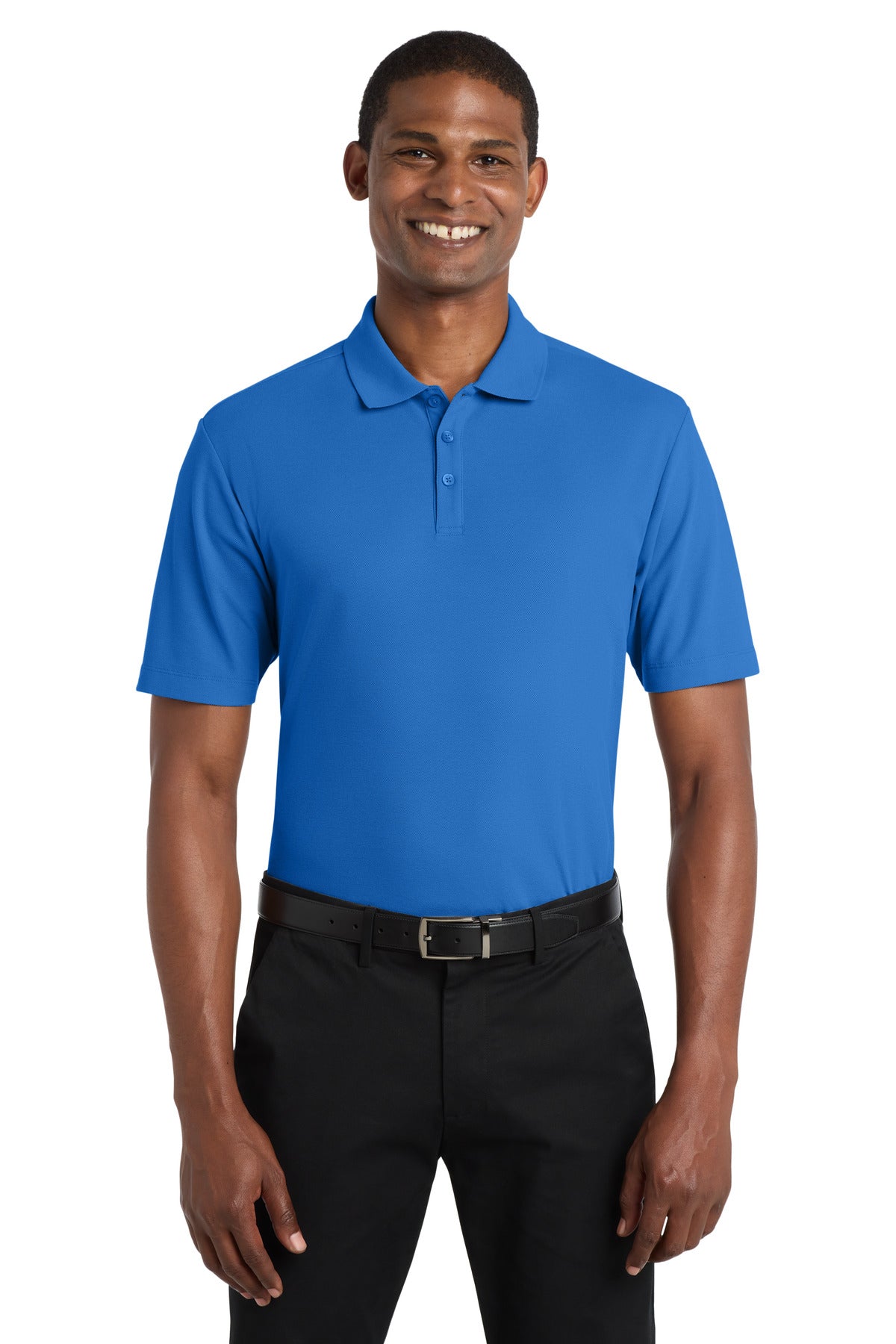 Custom Strong Blue SuperPro React Polo K810, personalized by SanCanDo Swag in Argyle, TX
