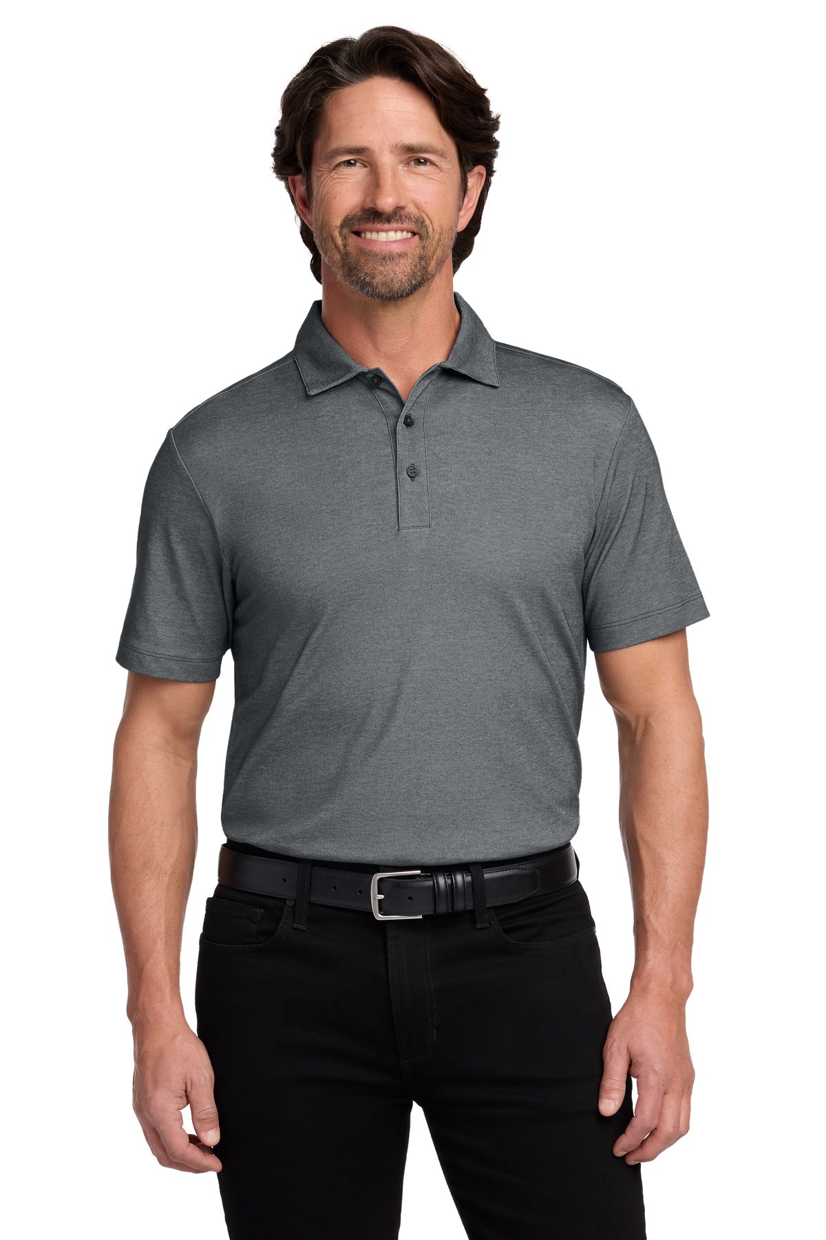 Custom Charcoal Heather Fine Pique Blend Polo K830, personalized by SanCanDo Swag in Argyle, TX