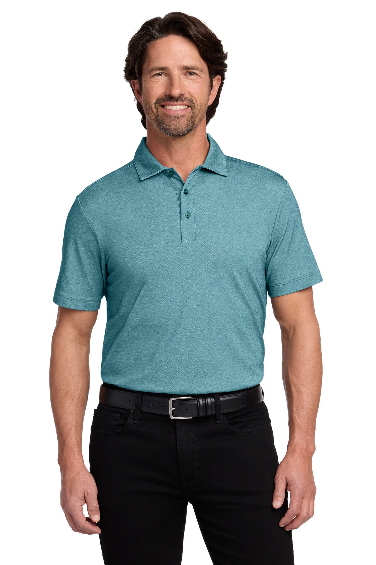 Custom Dark Teal Heather Fine Pique Blend Polo K830, personalized by SanCanDo Swag in Argyle, TX