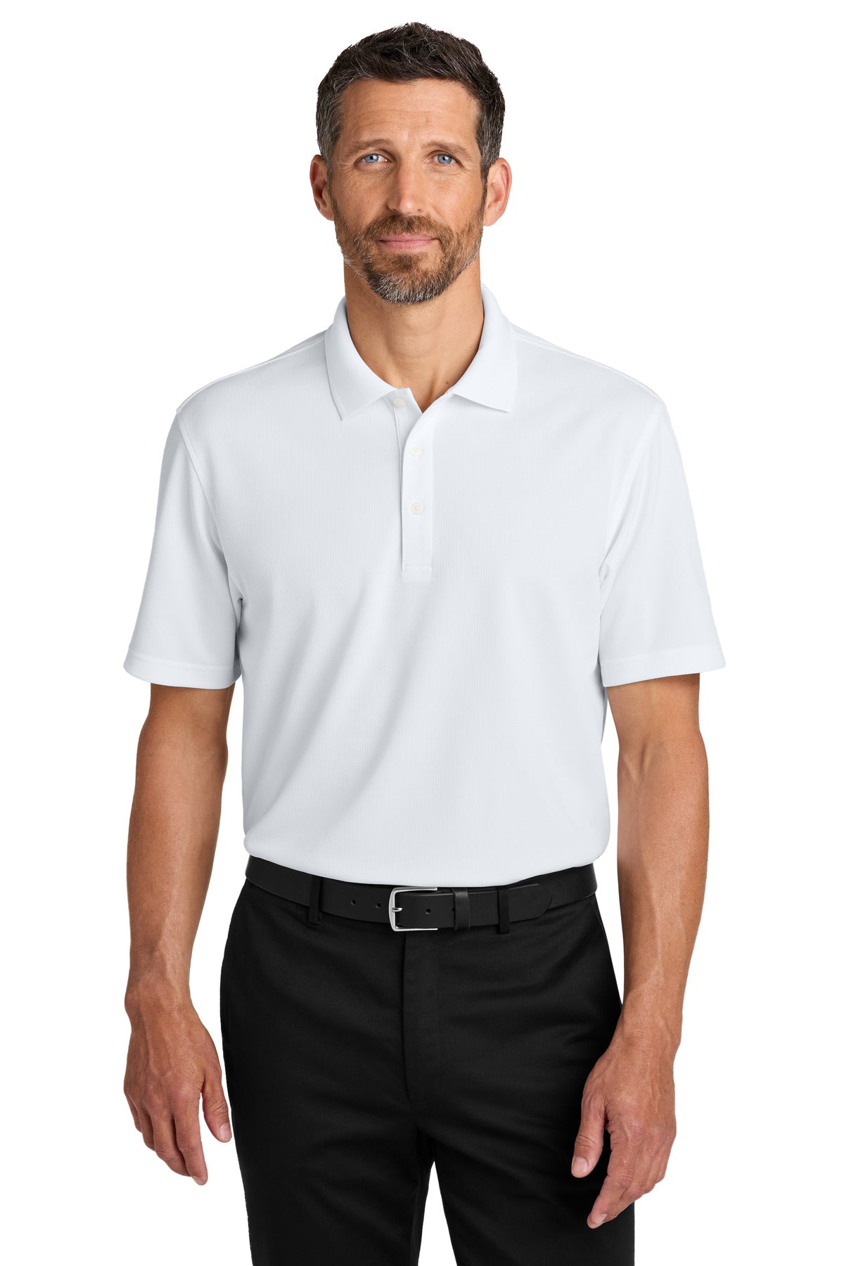 Custom White Dry Zone Stain-Release Grid Polo K845, personalized by SanCanDo Swag in Argyle, TX
