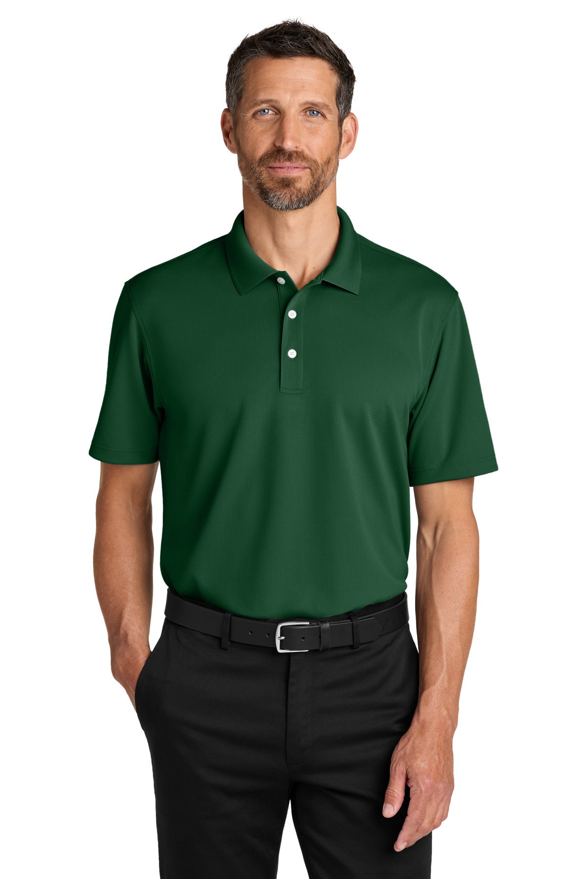 Custom Hunter Green Dry Zone Stain-Release Grid Polo K845, personalized by SanCanDo Swag in Argyle, TX