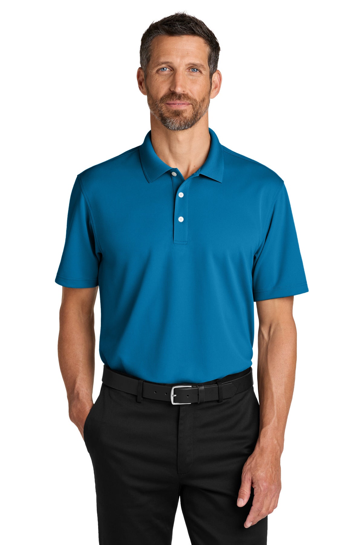 Custom Imperial Blue Dry Zone Stain-Release Grid Polo K845, personalized by SanCanDo Swag in Argyle, TX