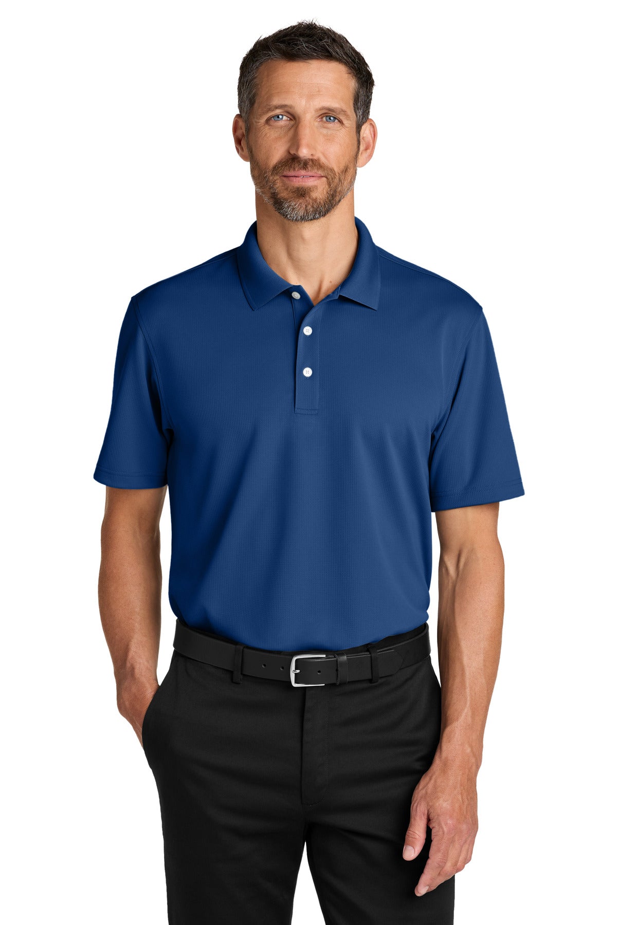 Custom Royal Dry Zone Stain-Release Grid Polo K845, personalized by SanCanDo Swag in Argyle, TX