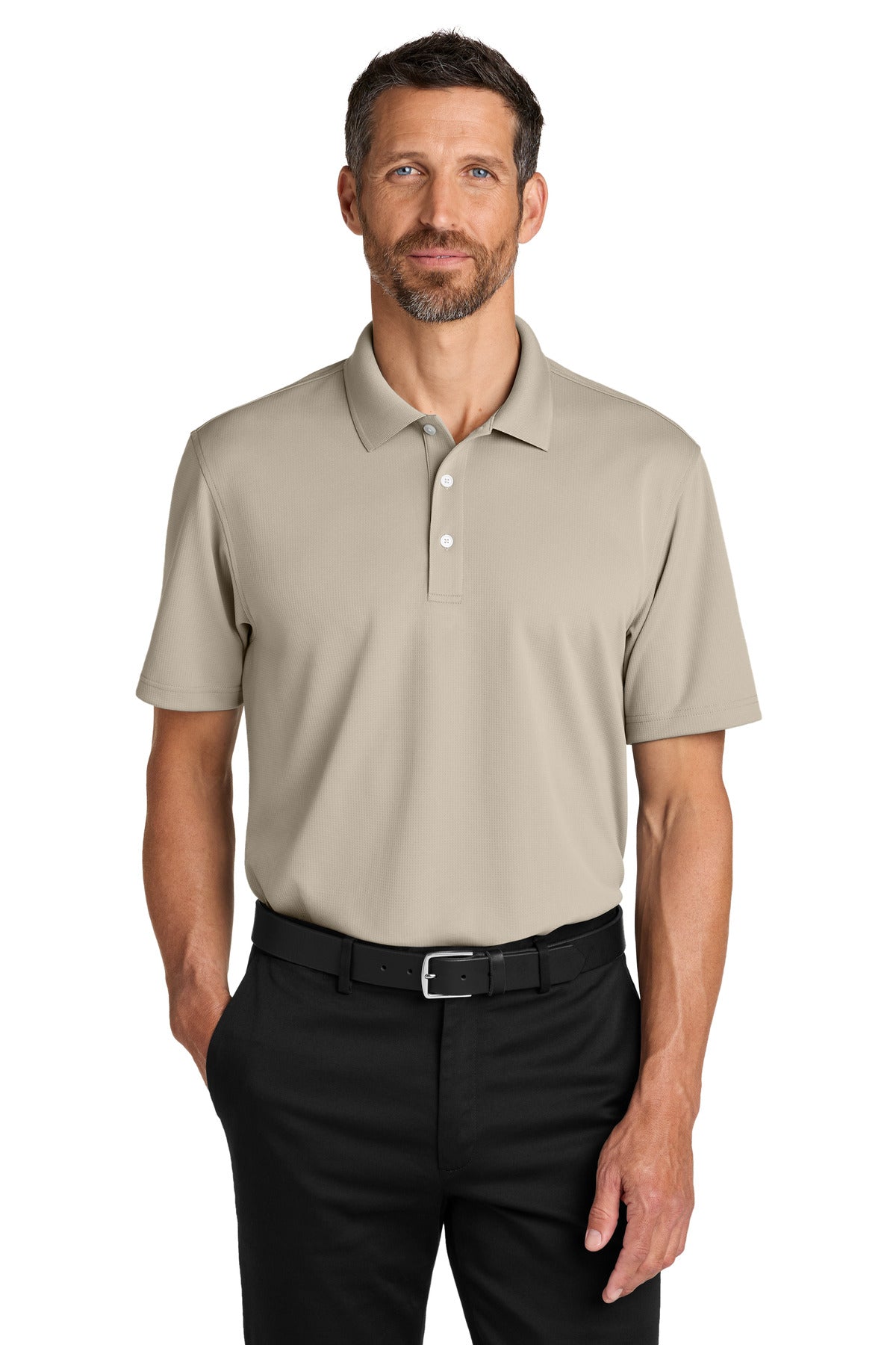 Custom Sahara Dry Zone Stain-Release Grid Polo K845, personalized by SanCanDo Swag in Argyle, TX