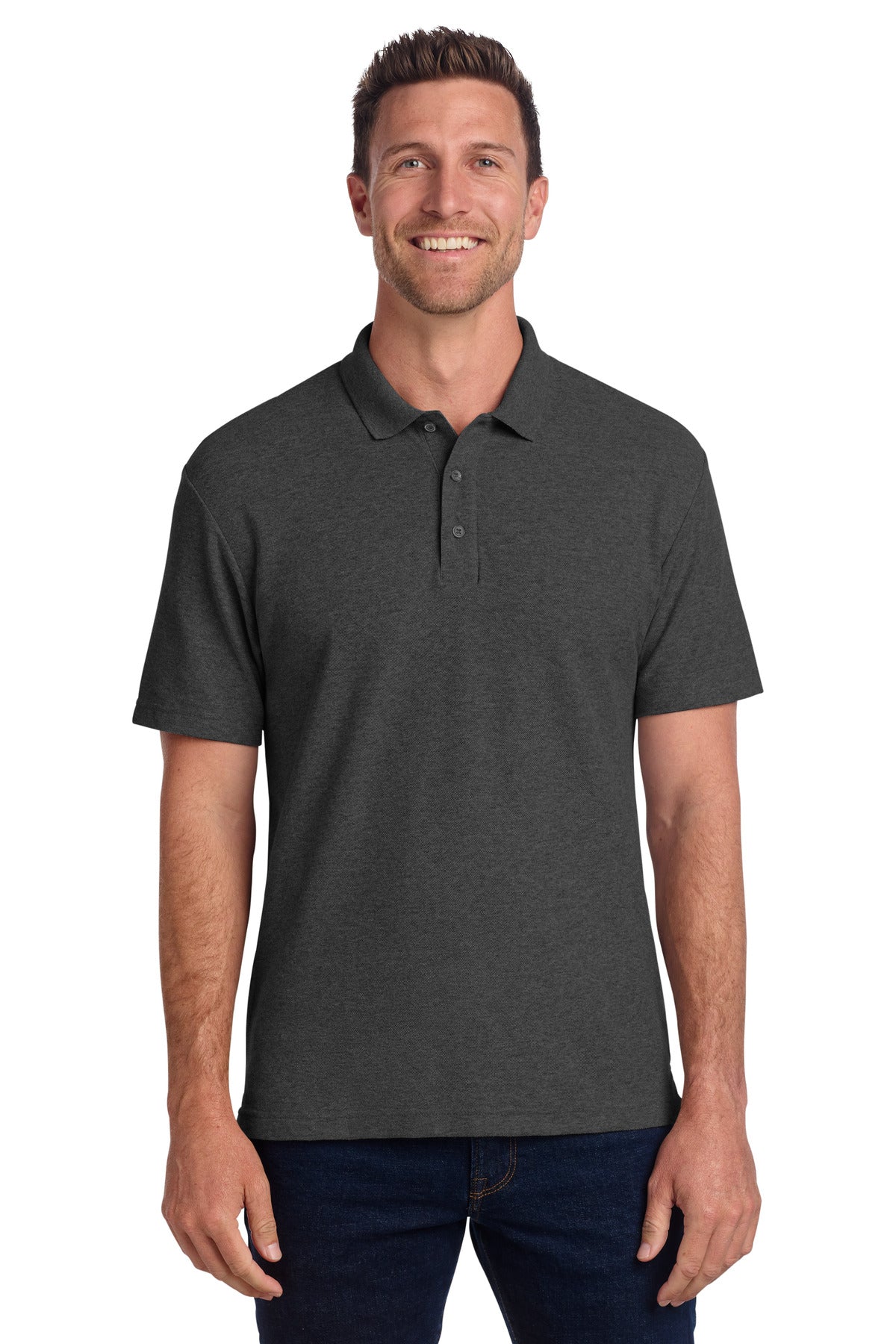 Custom Charcoal Heather C-FREE Cotton Blend Pique Polo K867, personalized by SanCanDo Swag in Argyle, TX