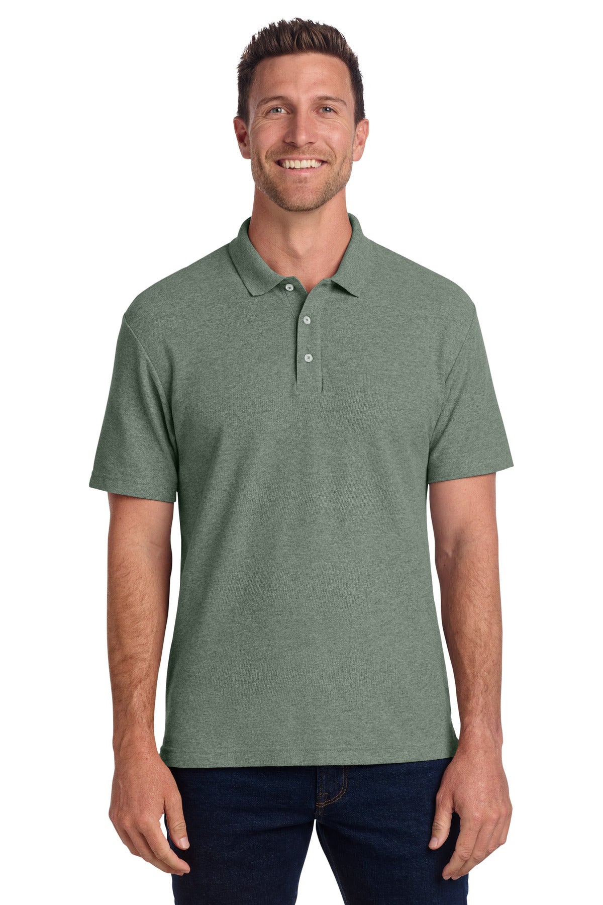 Custom Dark Green Heather C-FREE Cotton Blend Pique Polo K867, personalized by SanCanDo Swag in Argyle, TX