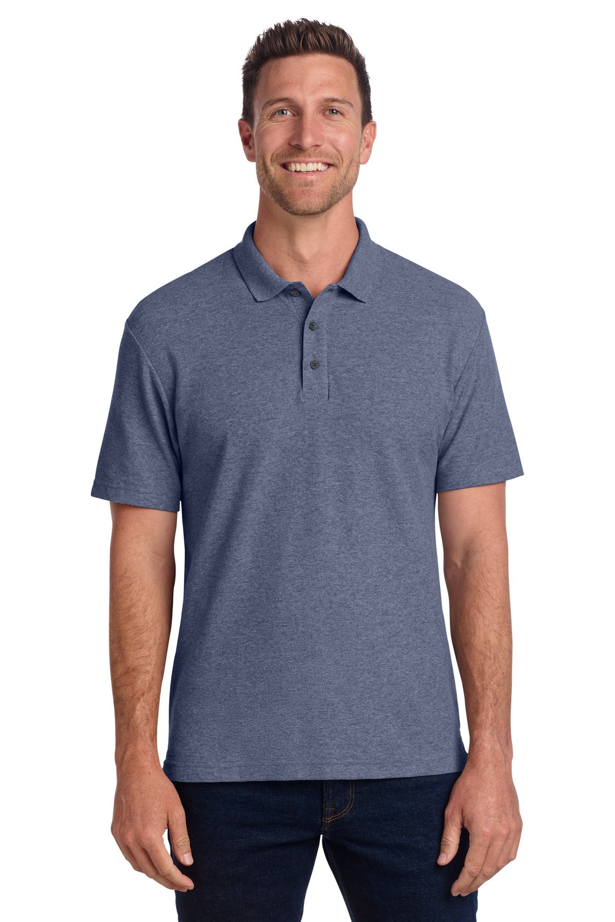 Custom Navy Heather C-FREE Cotton Blend Pique Polo K867, personalized by SanCanDo Swag in Argyle, TX