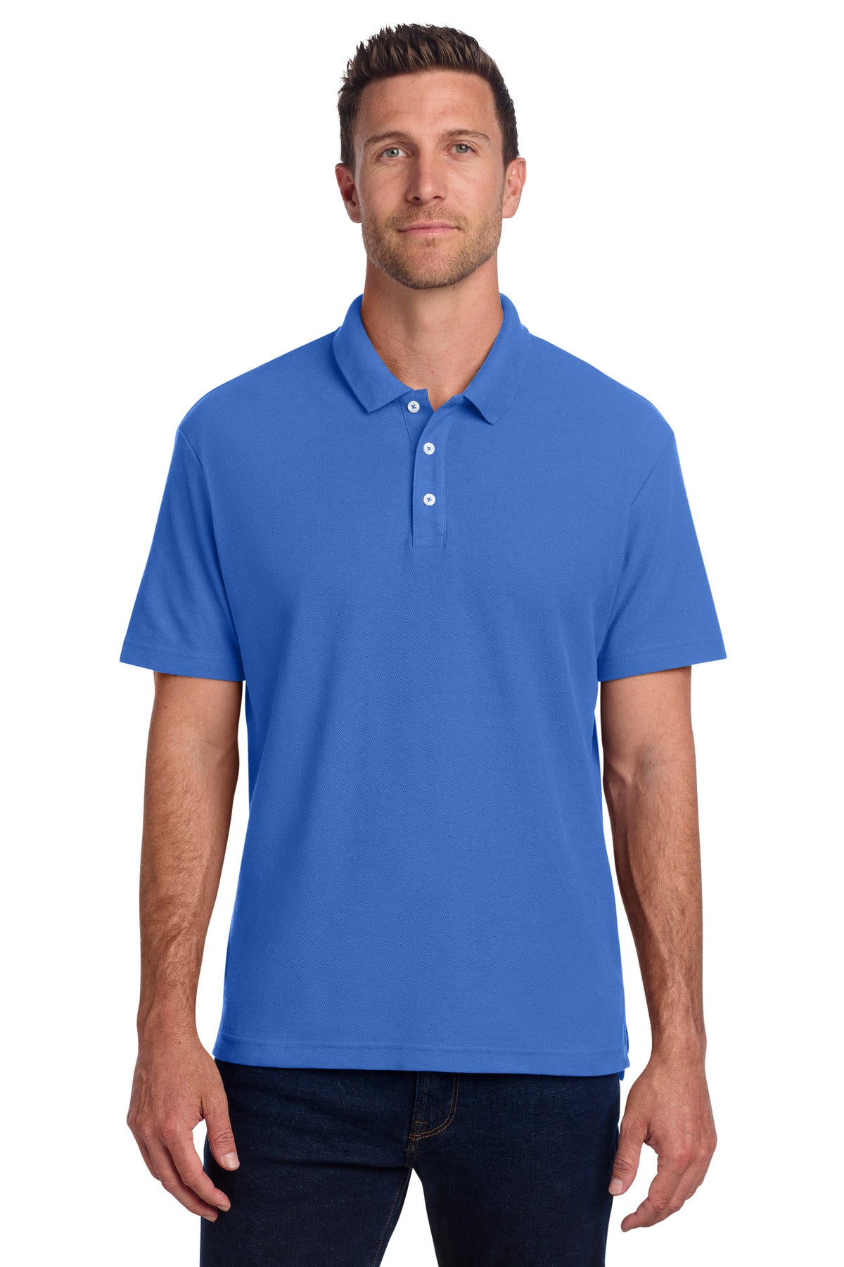 Custom True Blue C-FREE Cotton Blend Pique Polo K867, personalized by SanCanDo Swag in Argyle, TX