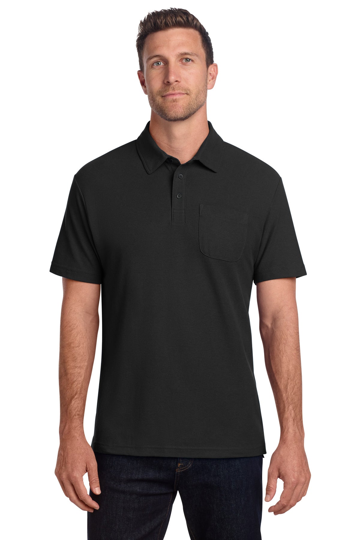 Custom Black C-FREE Cotton Blend Pique Pocket Polo K868, personalized by SanCanDo Swag in Argyle, TX