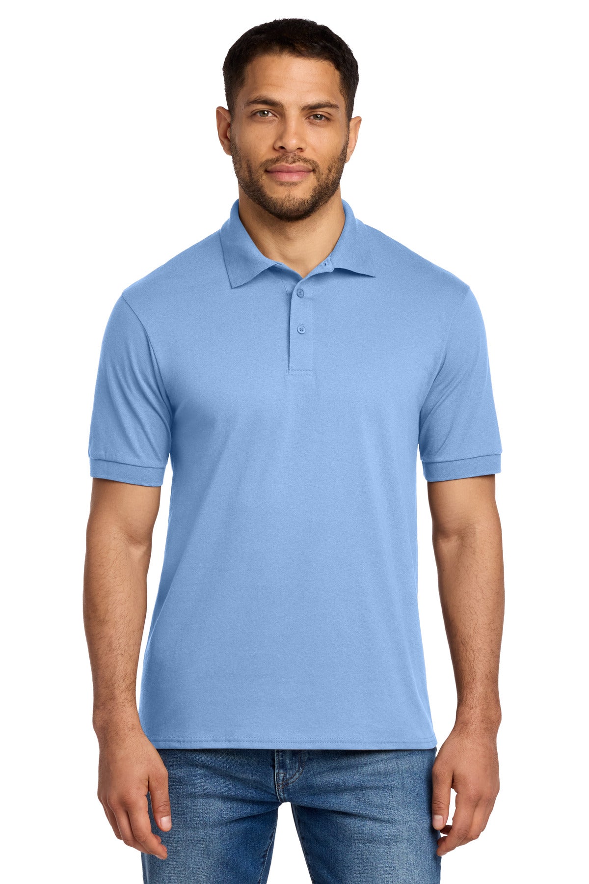 Custom Light Blue Core Blend Jersey Knit Polo KP55, personalized by SanCanDo Swag in Argyle, TX
