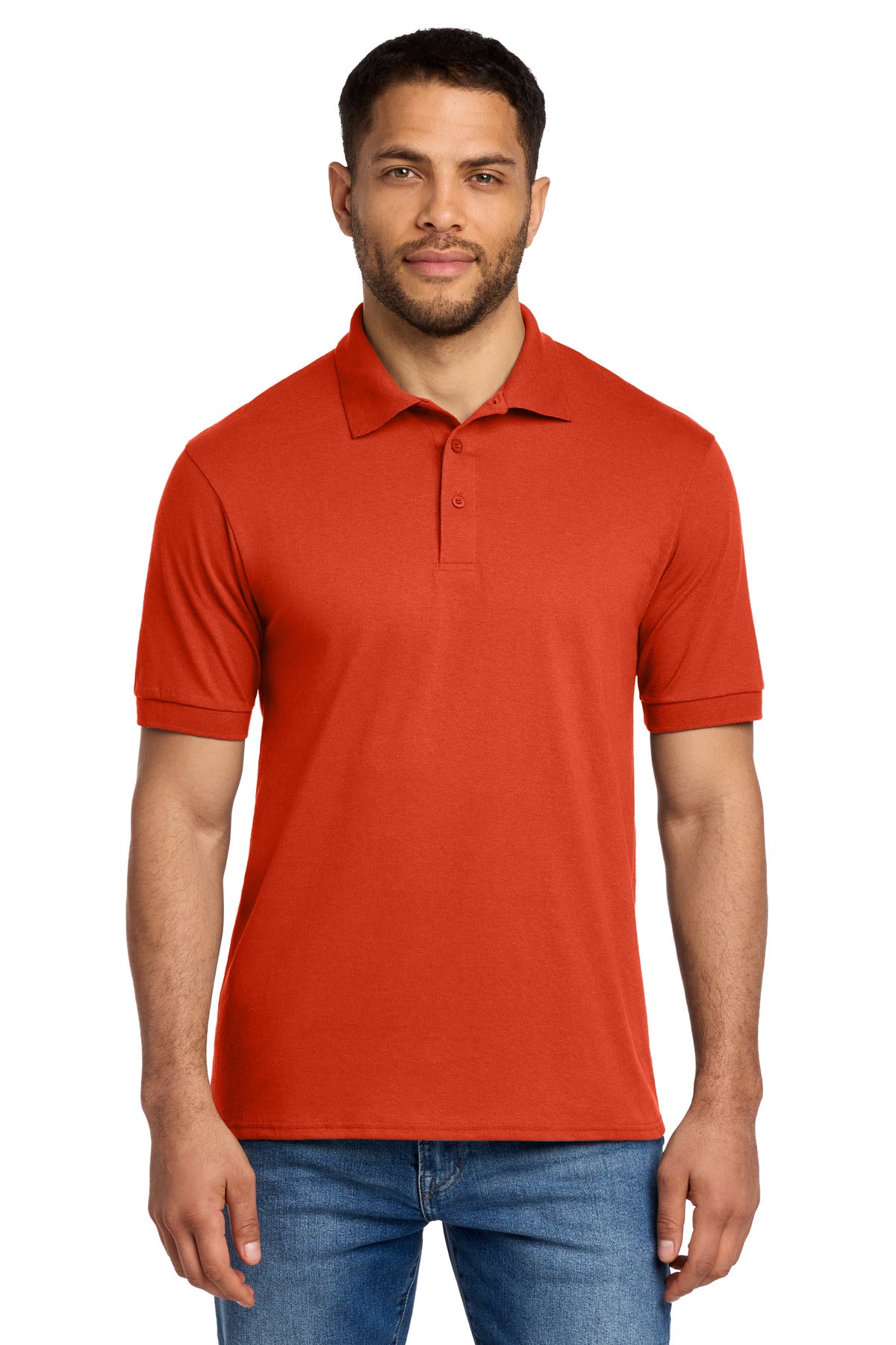 Custom Orange Core Blend Jersey Knit Polo KP55, personalized by SanCanDo Swag in Argyle, TX