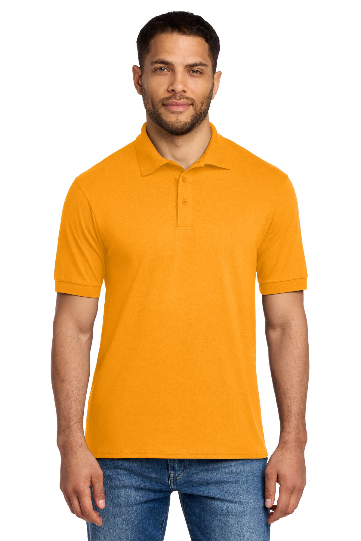 Custom Gold Core Blend Jersey Knit Polo KP55, personalized by SanCanDo Swag in Argyle, TX
