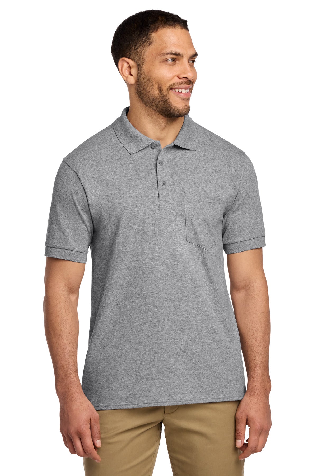 Custom Athletic Heather Core Blend Jersey Knit Pocket Polo KP55P, personalized by SanCanDo Swag in Argyle, TX